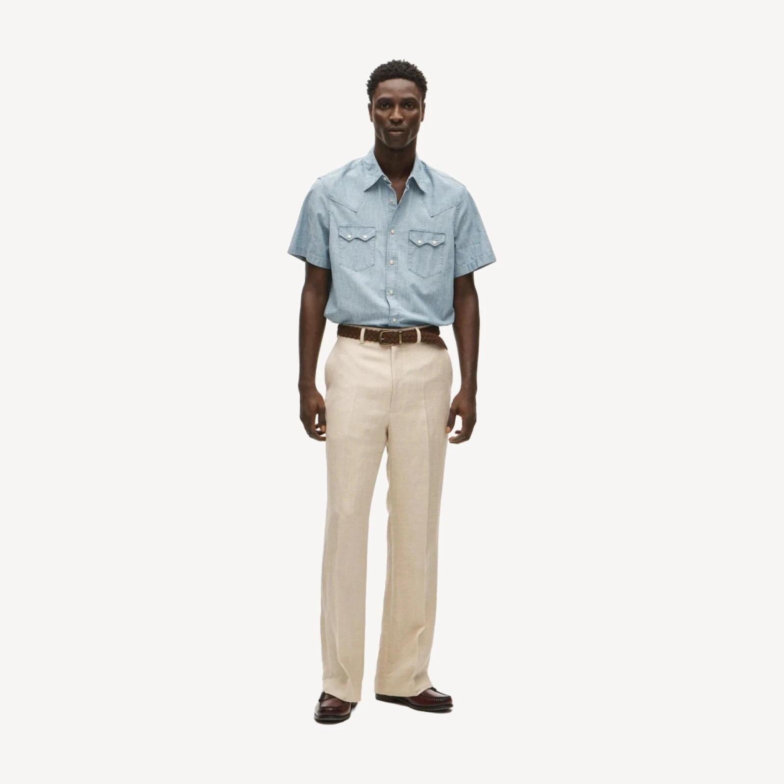 Relaxed-fit suit pant in English merino wool-linen blend