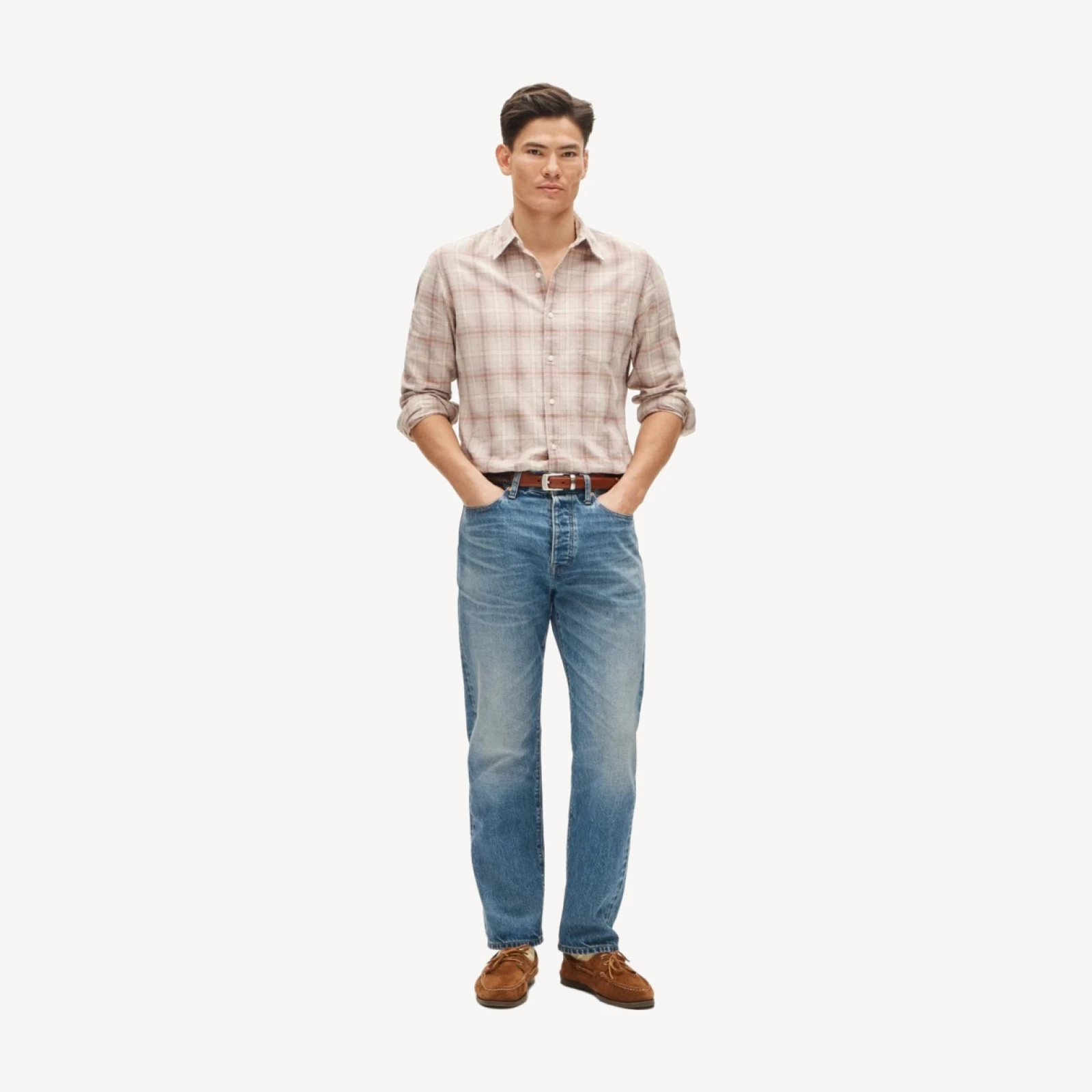 Linen-cotton blend shirt in shadow plaid