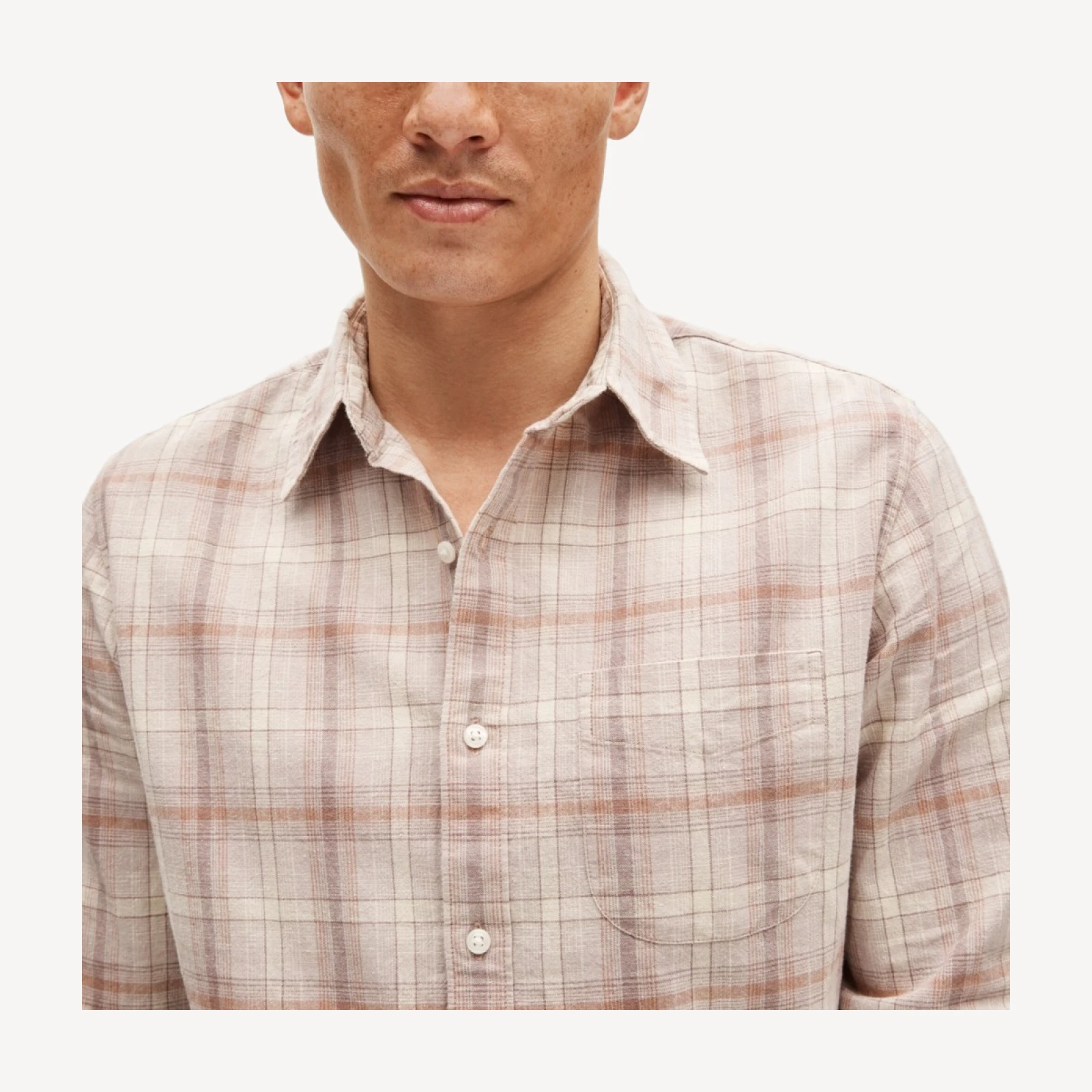 Linen-cotton blend shirt in shadow plaid