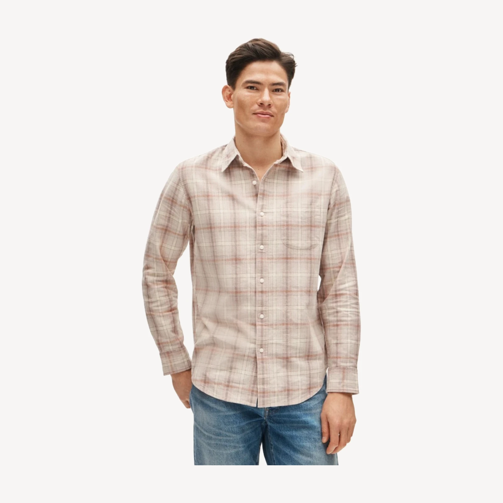 Linen-cotton blend shirt in shadow plaid