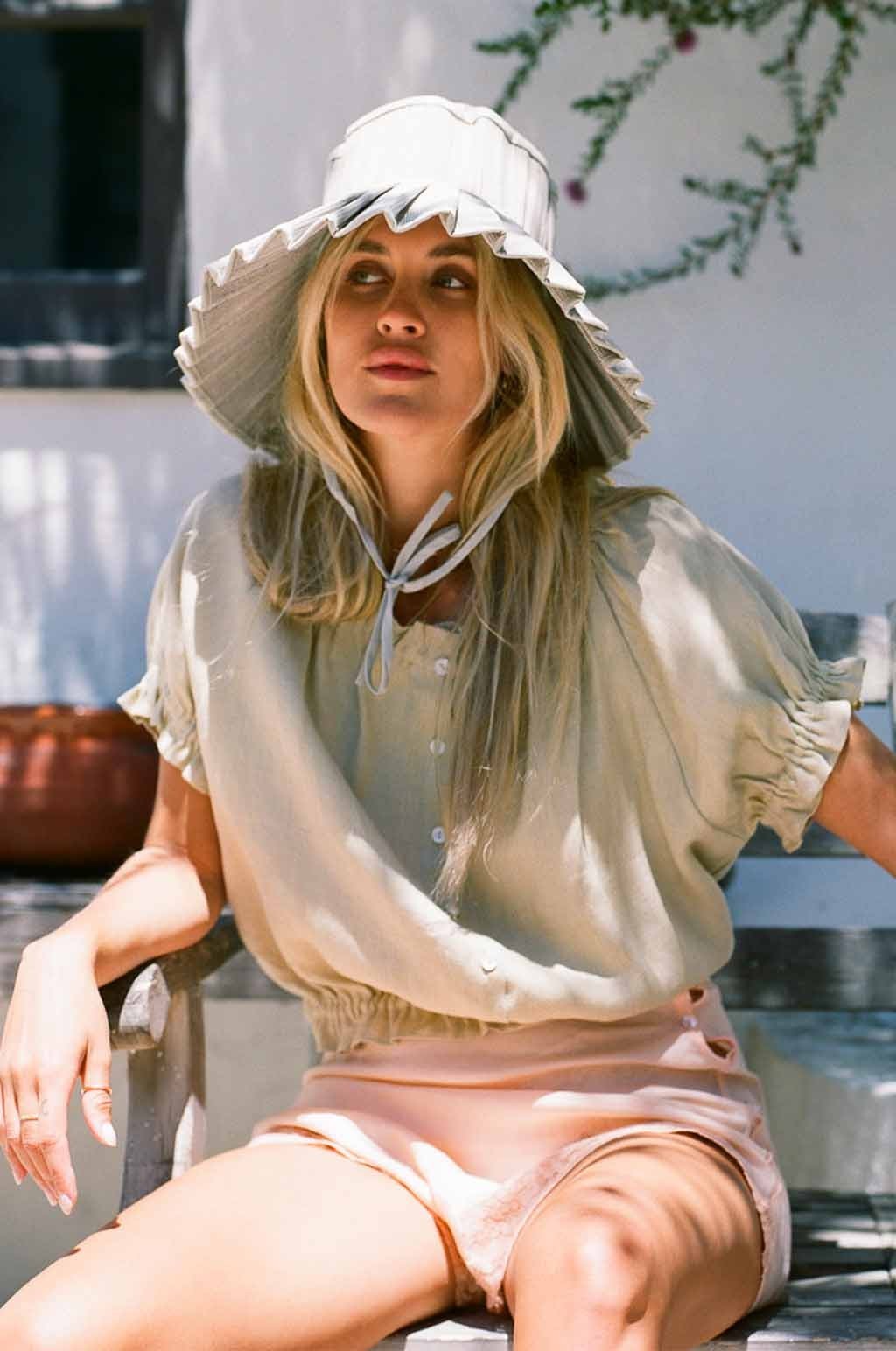 Arizona Top - Sage linen ruffle blouse