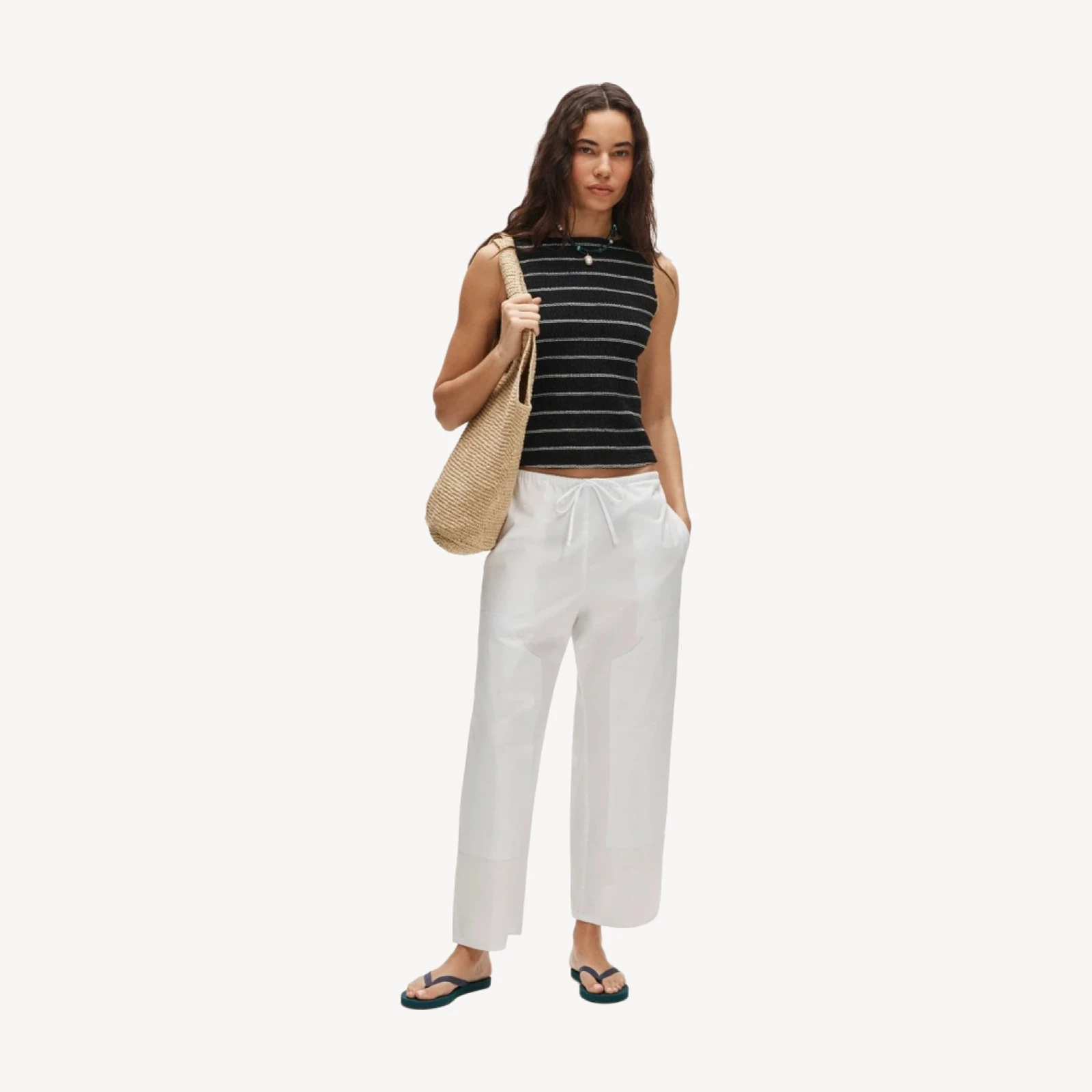 Smocked shell tank top in stripe