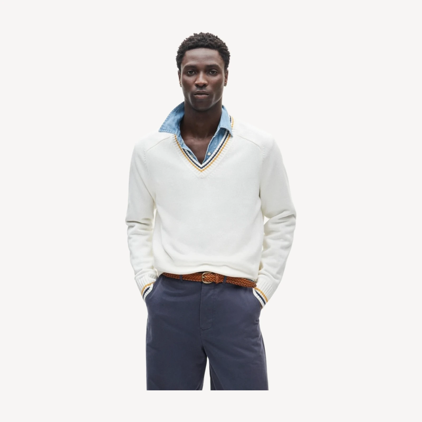 Heritage cotton tipped V-neck sweater