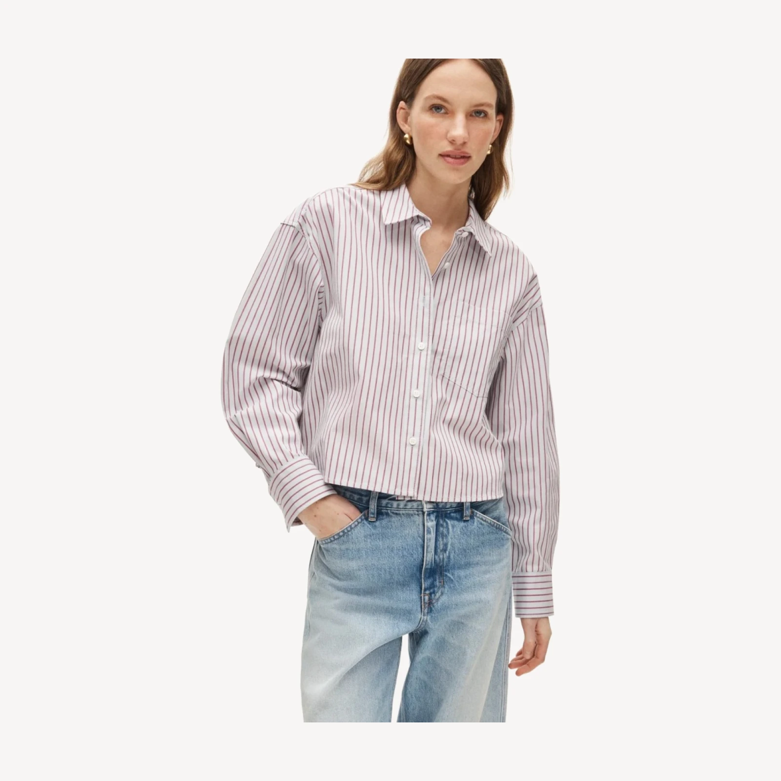 Étienne cropped button-up shirt in striped cotton poplin