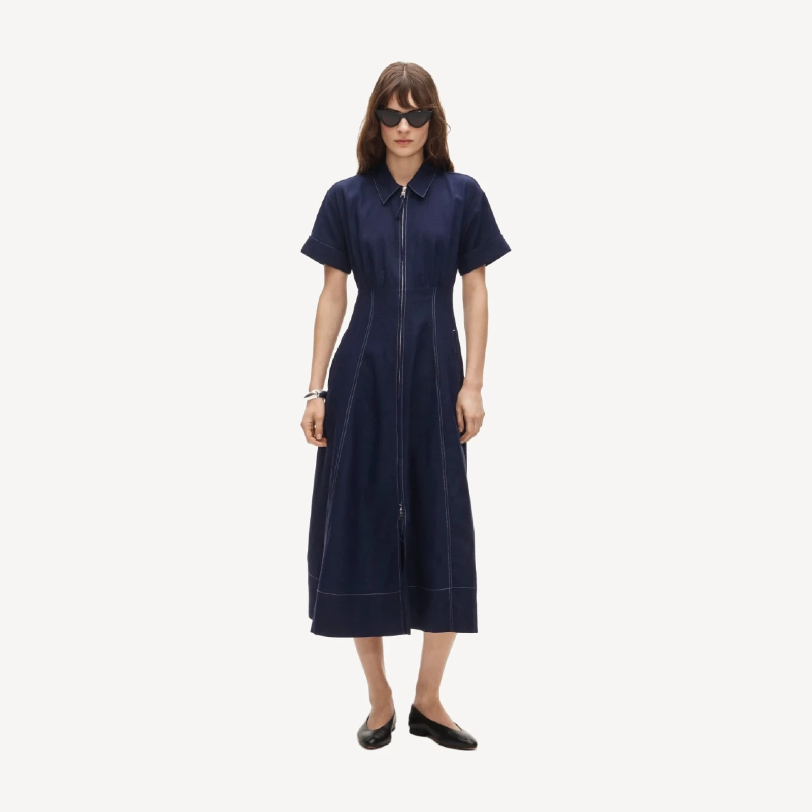 Zip-up shirt-dress in Gramercy linen blend