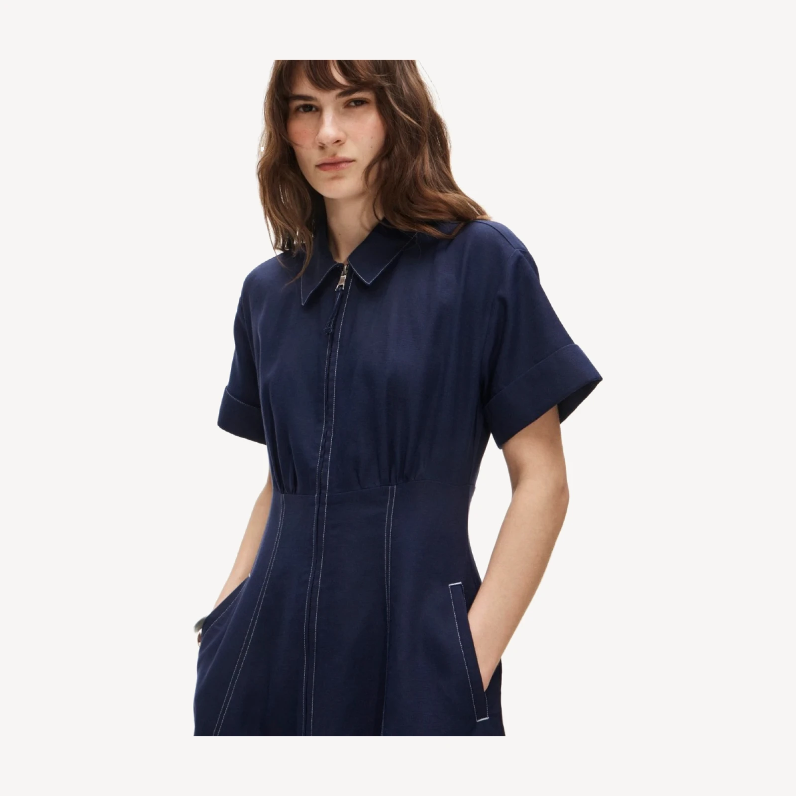 Zip-up shirt-dress in Gramercy linen blend