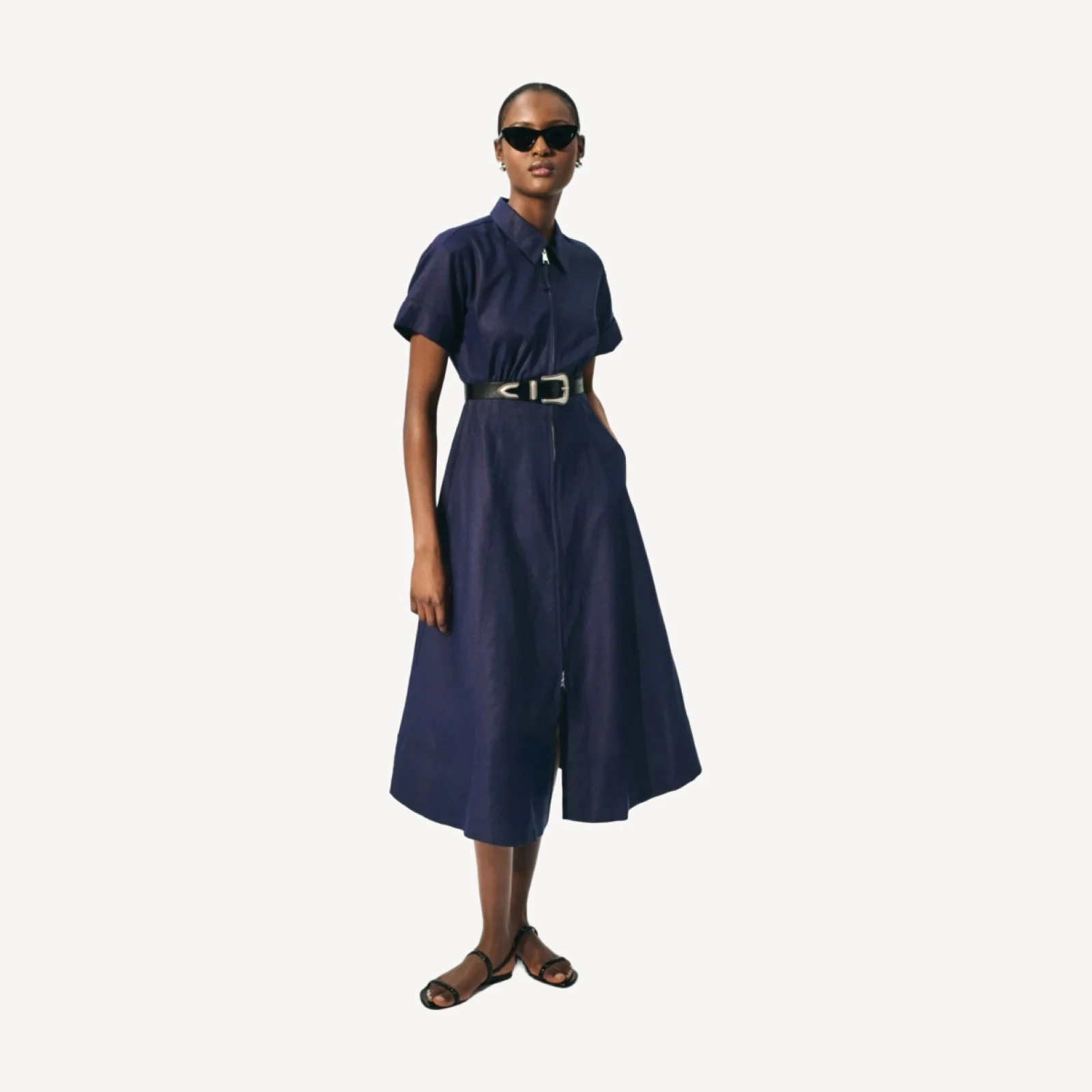Zip-up shirt-dress in Gramercy linen blend