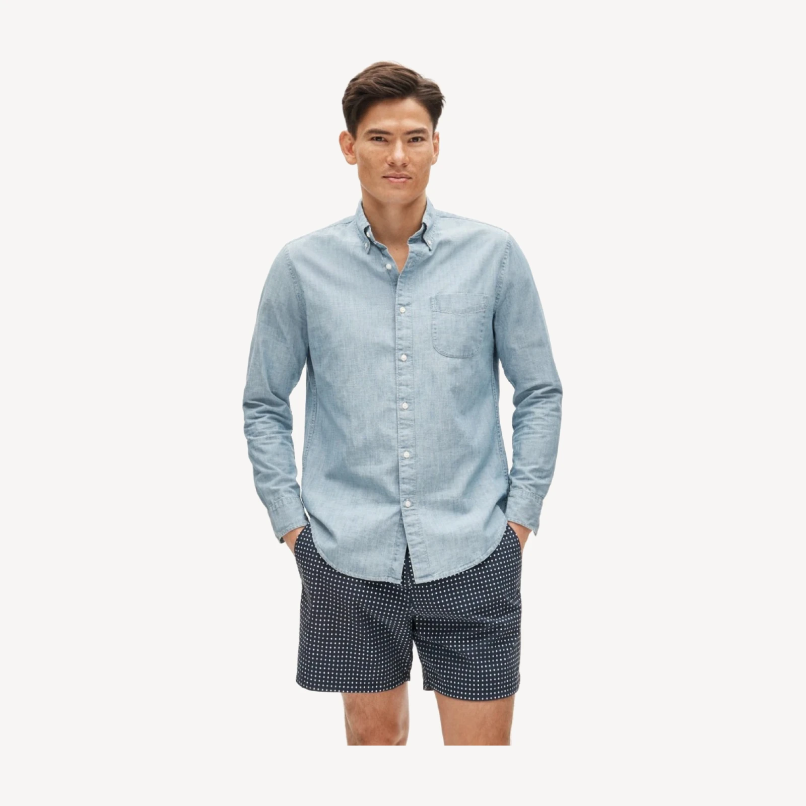 Organic cotton chambray shirt in light wash