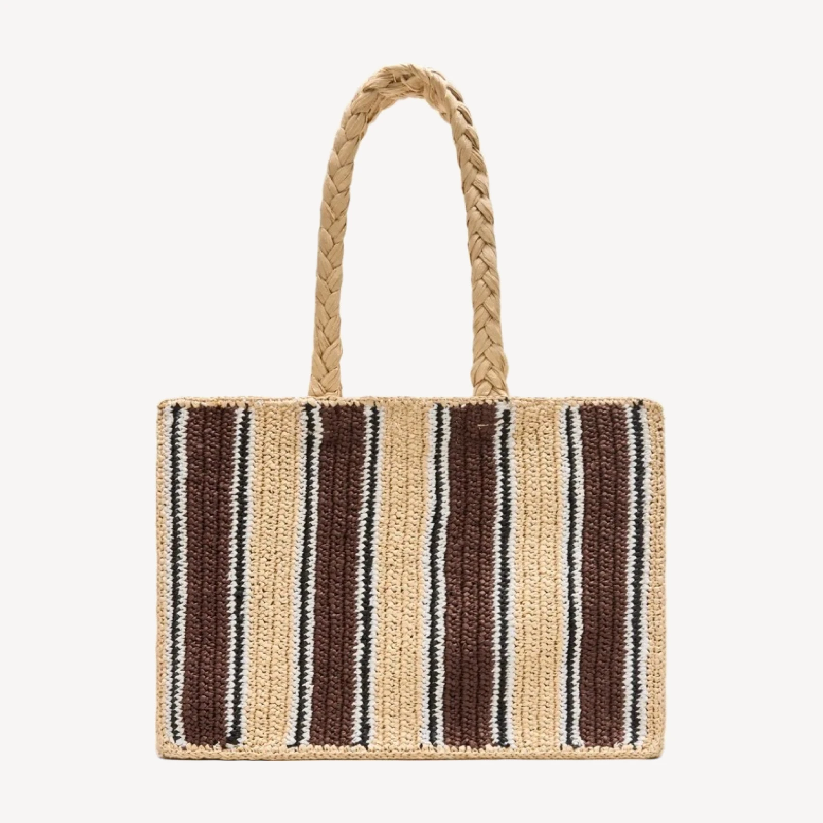 Handknotted straw tote bag in stripe