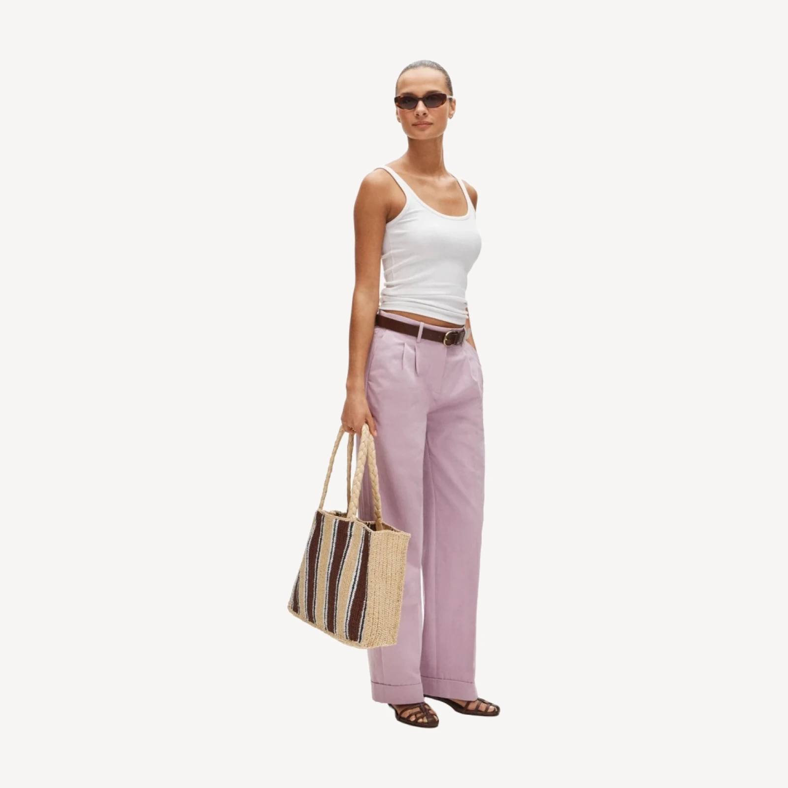 Handknotted straw tote bag in stripe