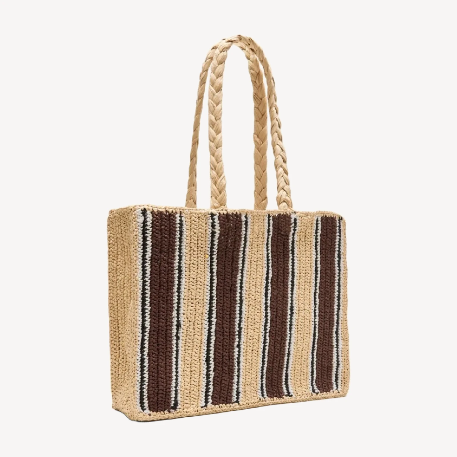 Handknotted straw tote bag in stripe