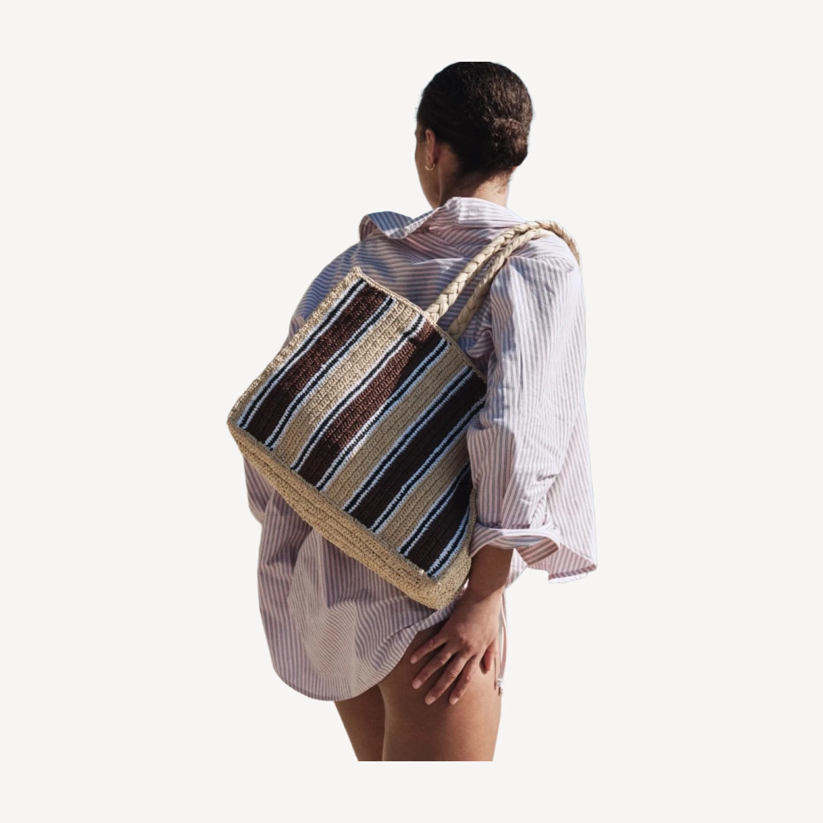 Handknotted straw tote bag in stripe