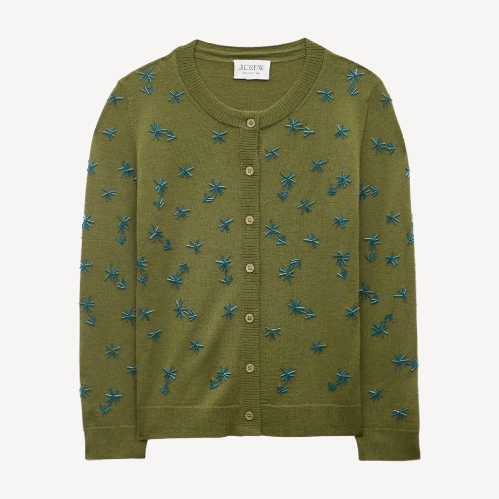 Collection crewneck cardigan in merino wool with embellishments