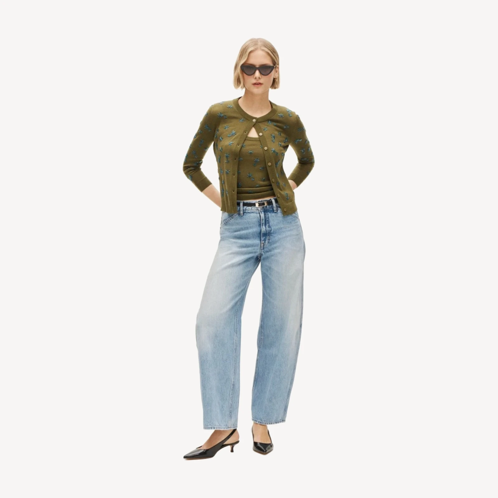 Collection crewneck cardigan in merino wool with embellishments