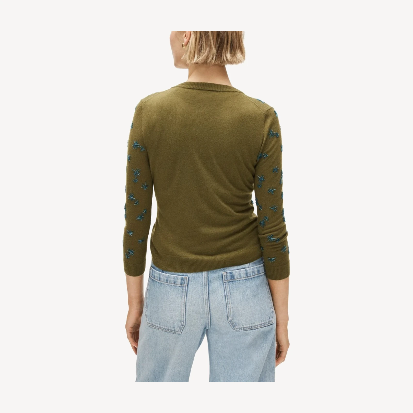Collection crewneck cardigan in merino wool with embellishments