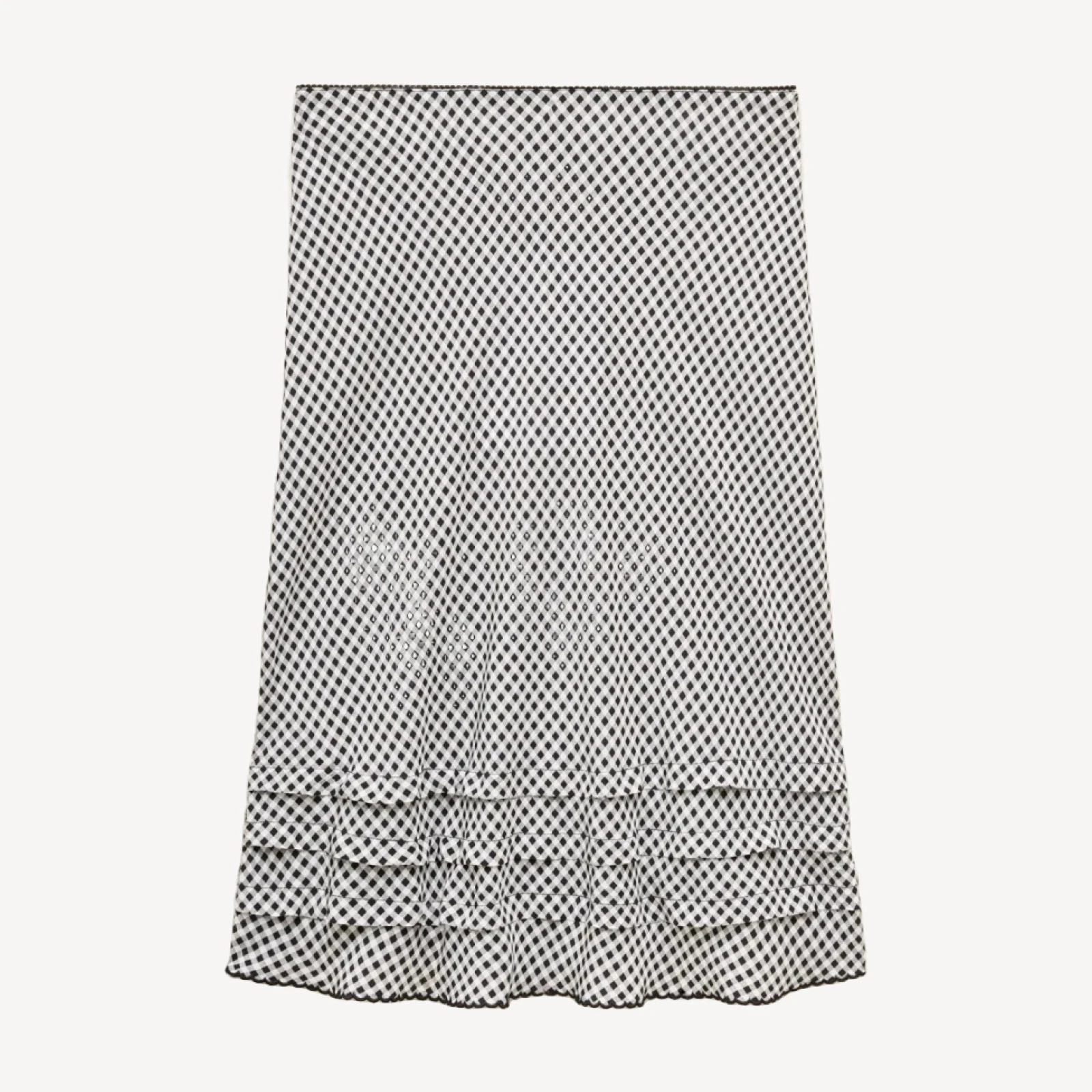 Ruffle-trim slip skirt in gingham crepe de chine