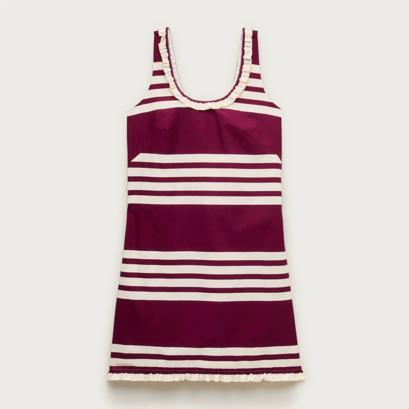 Ruffle-trim scoopneck mini dress in stripe