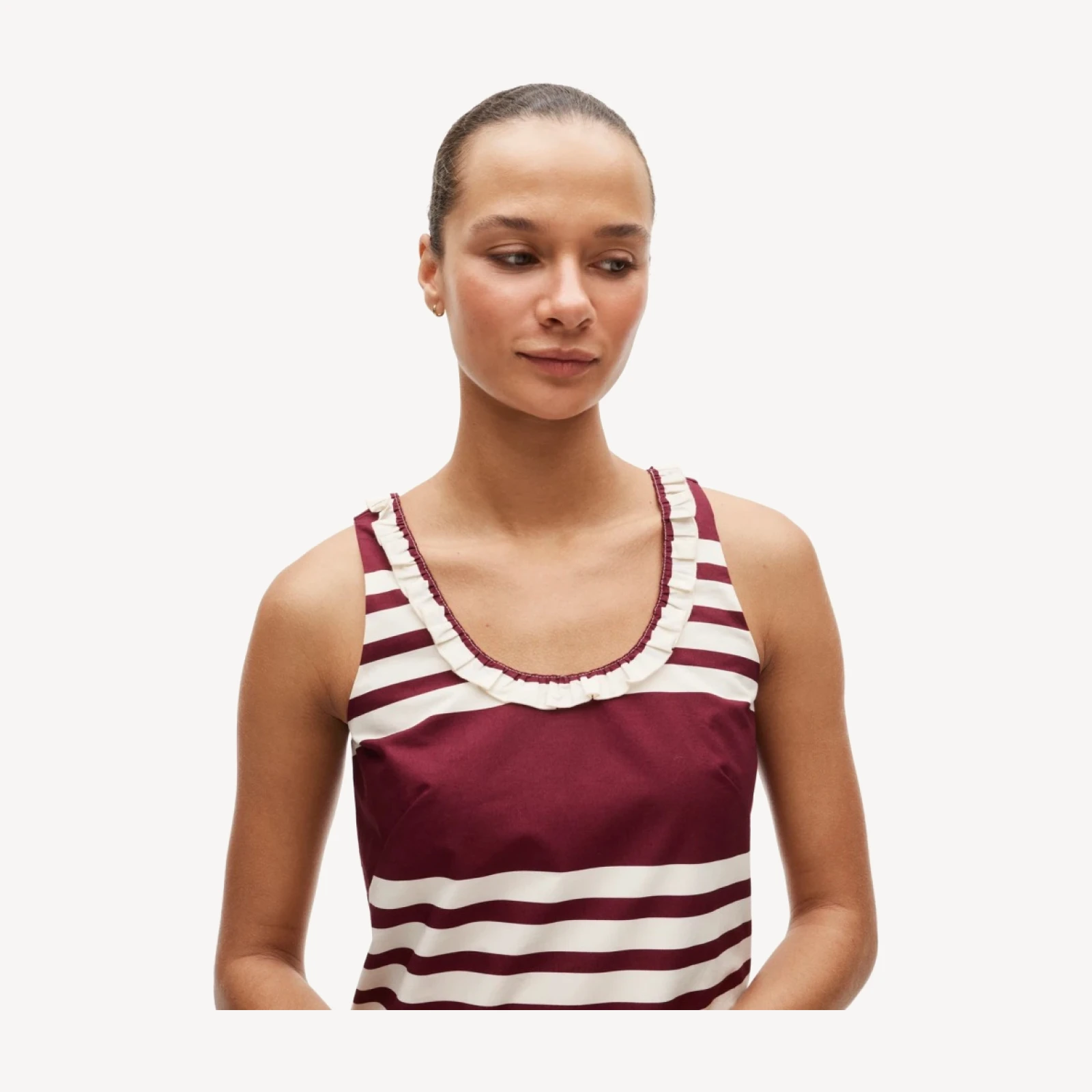 Ruffle-trim scoopneck mini dress in stripe