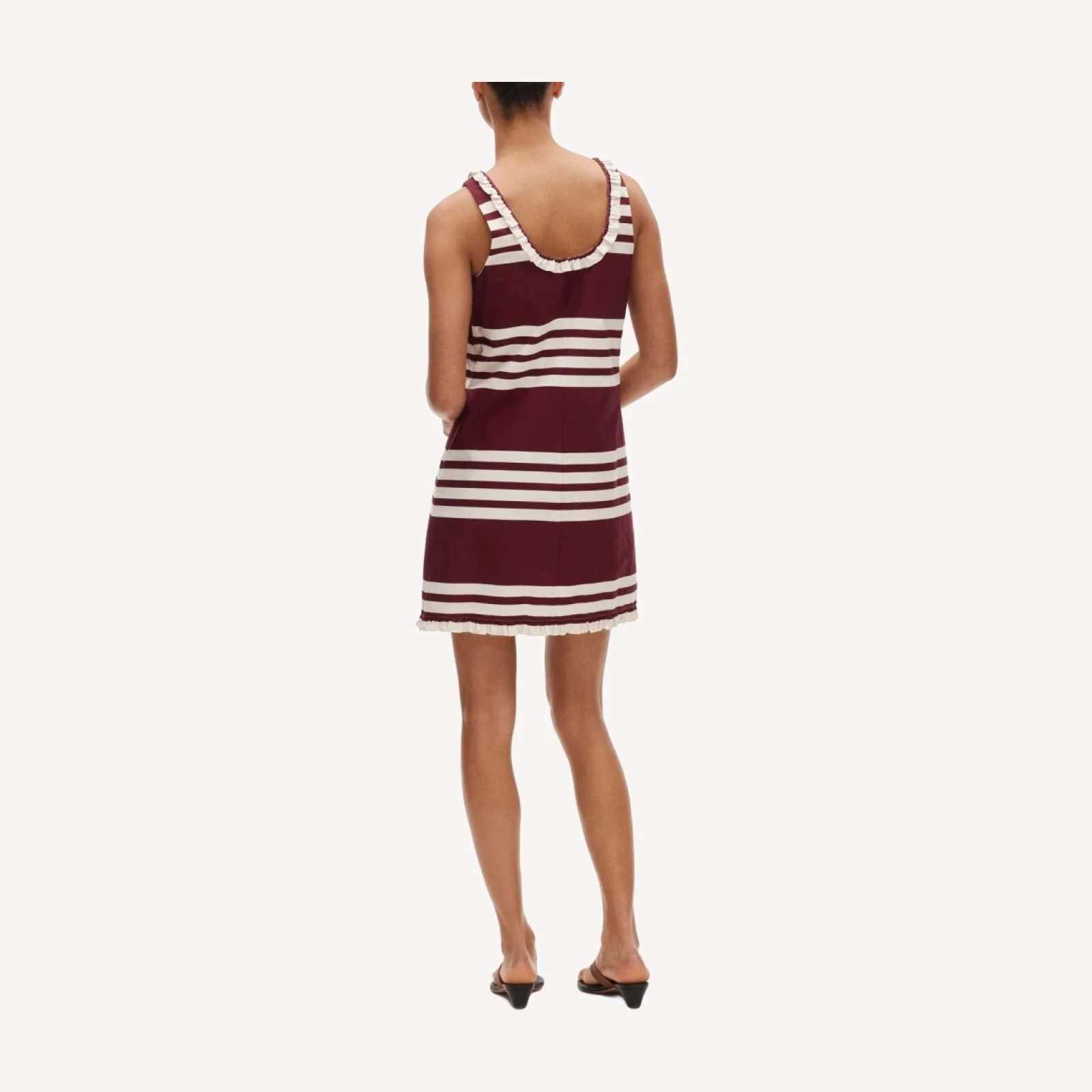 Ruffle-trim scoopneck mini dress in stripe