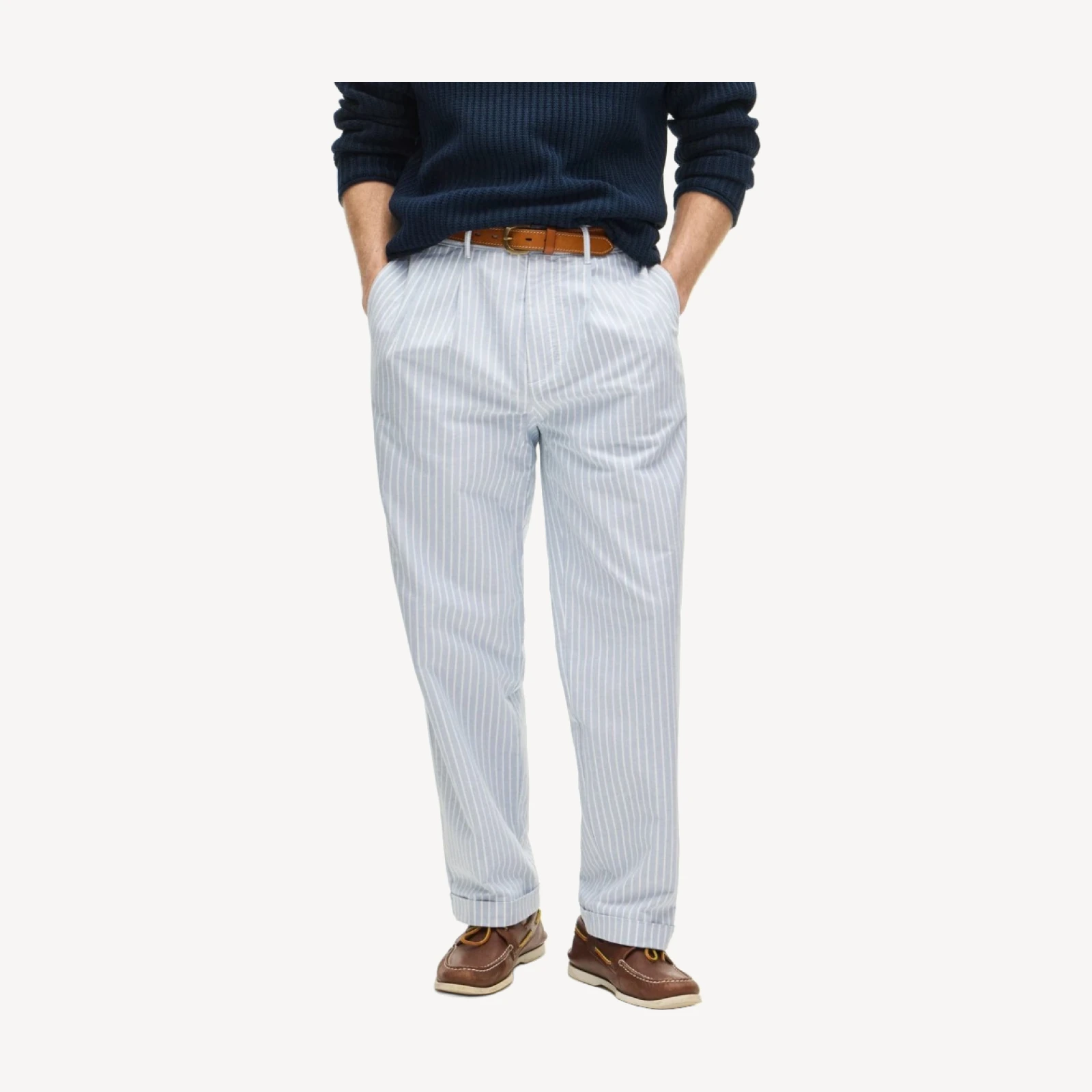 Relaxed-fit double-pleated oxford chino pant in stripe