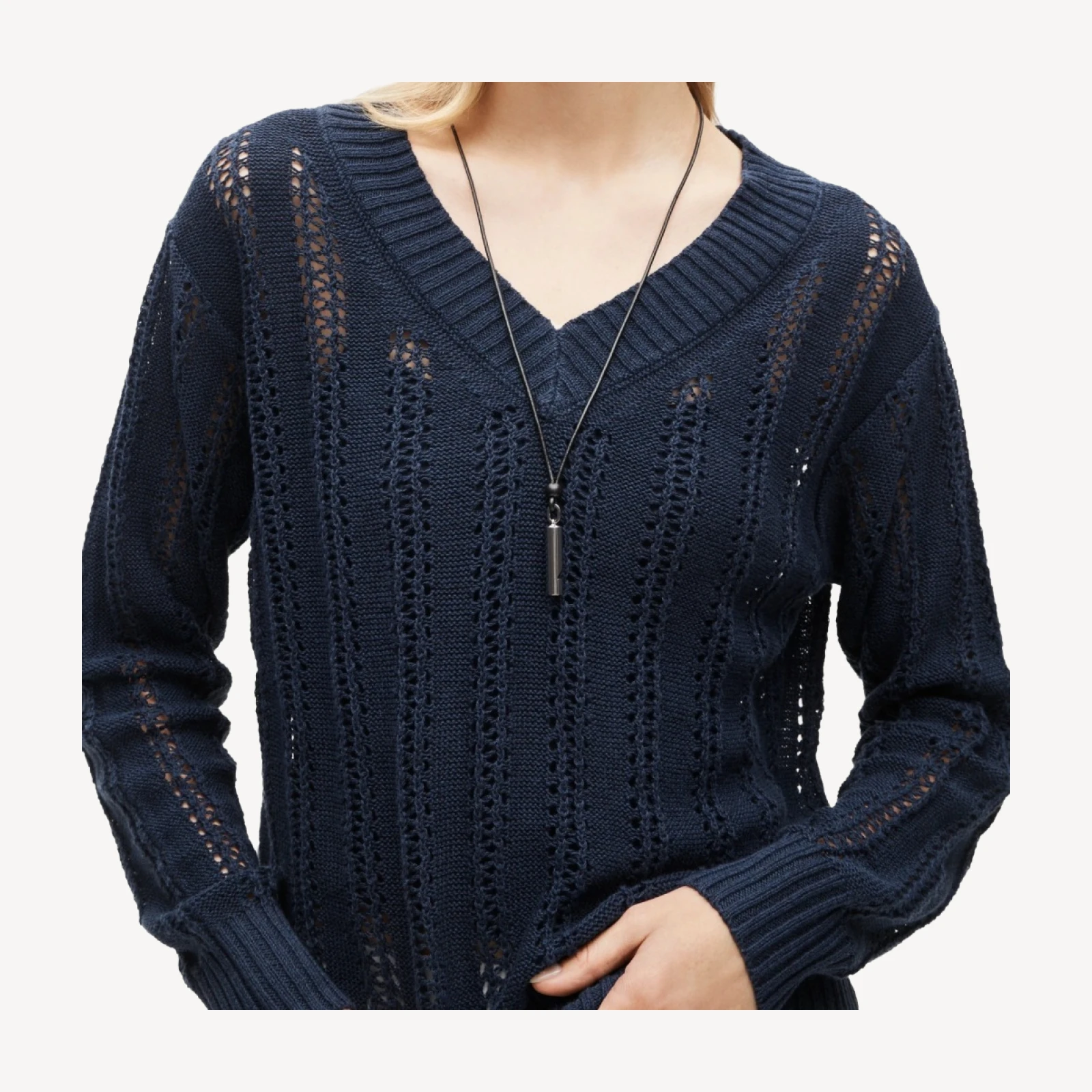 Open-knit V-neck sweater in linen blend