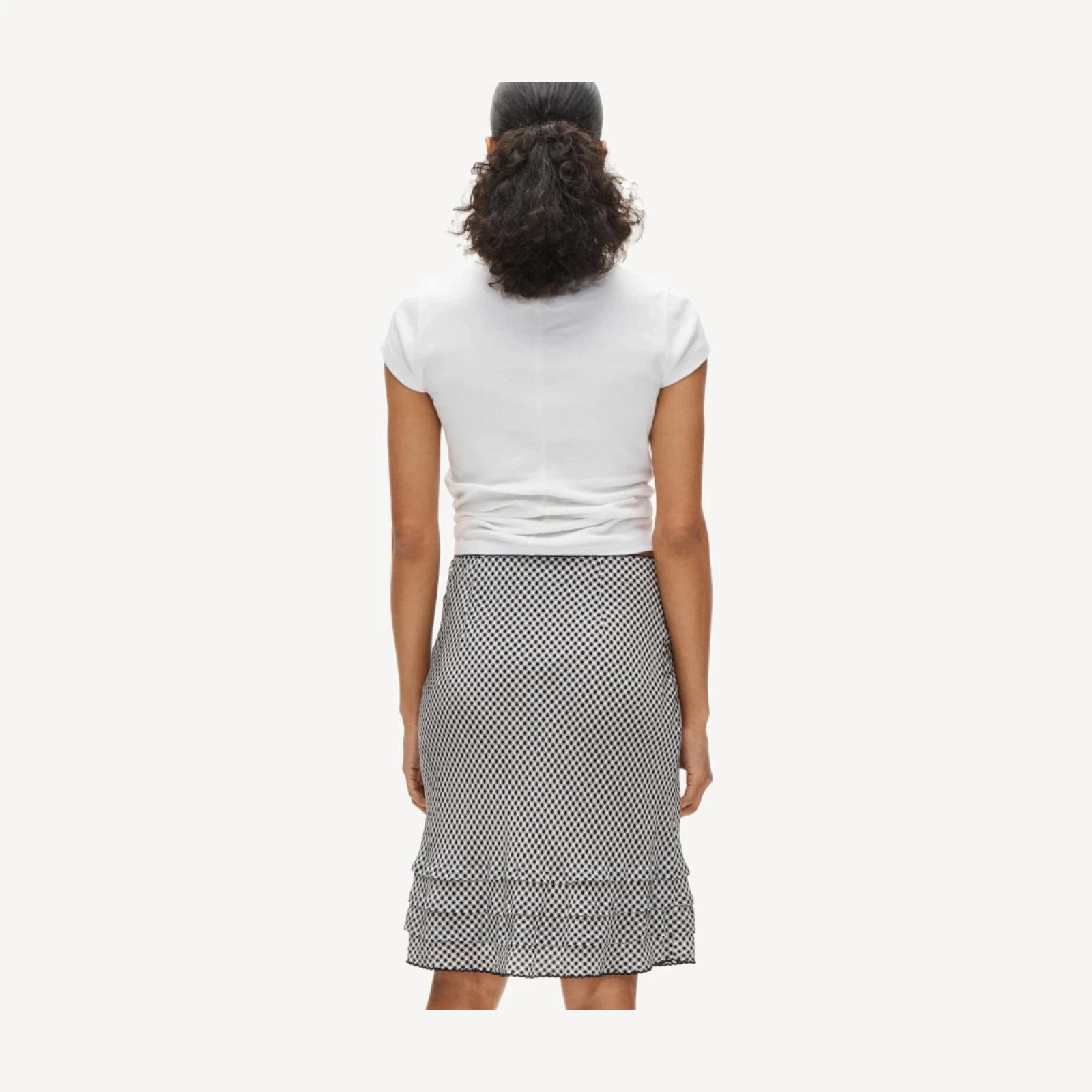 Ruffle-trim slip skirt in gingham crepe de chine
