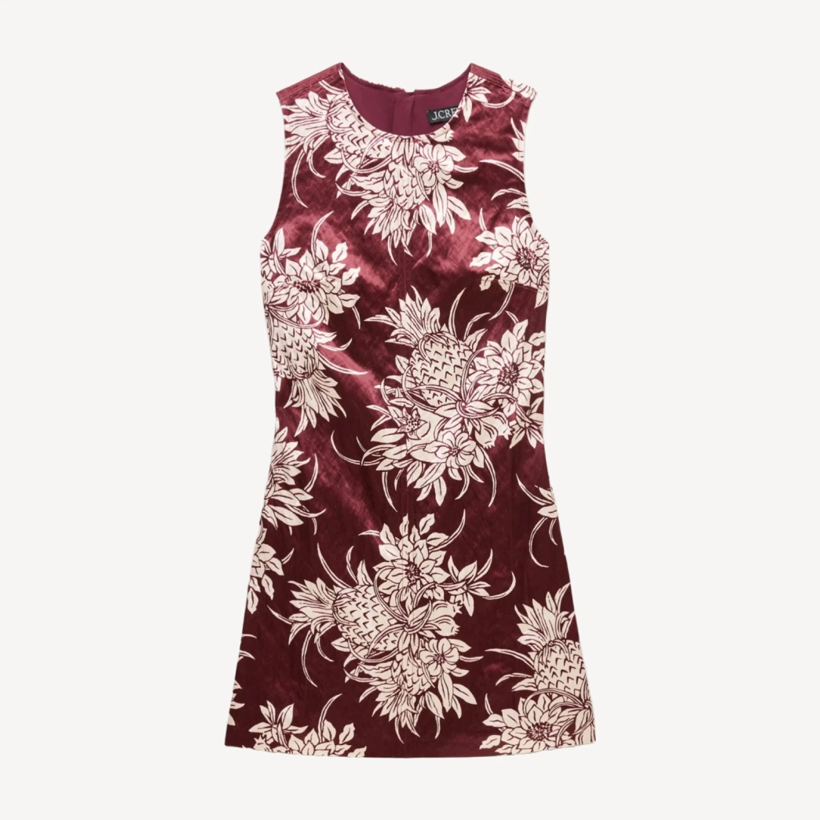 Mini shift dress in pineapple garden-print memory satin