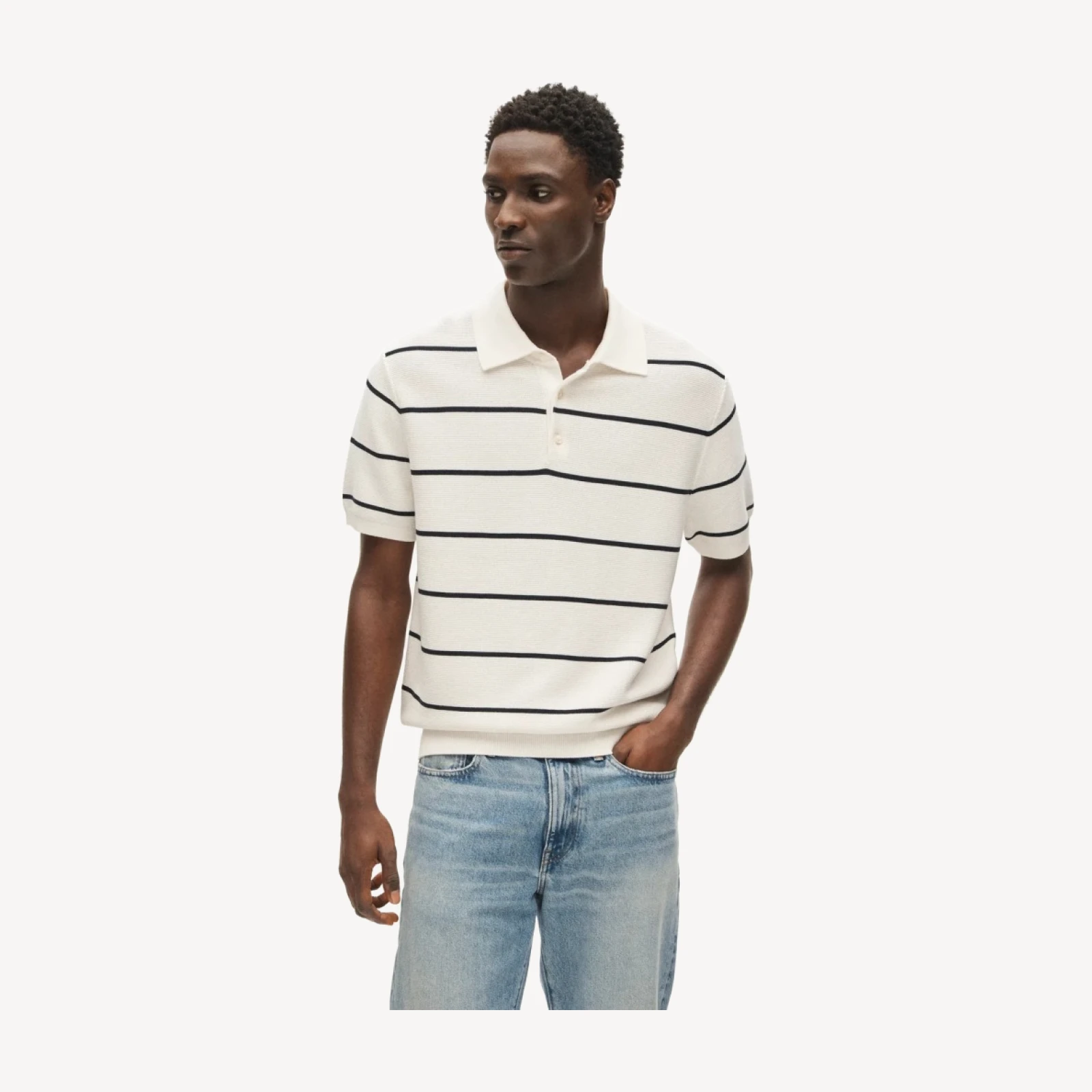Short-sleeve Pima cotton sweater-polo in stripe