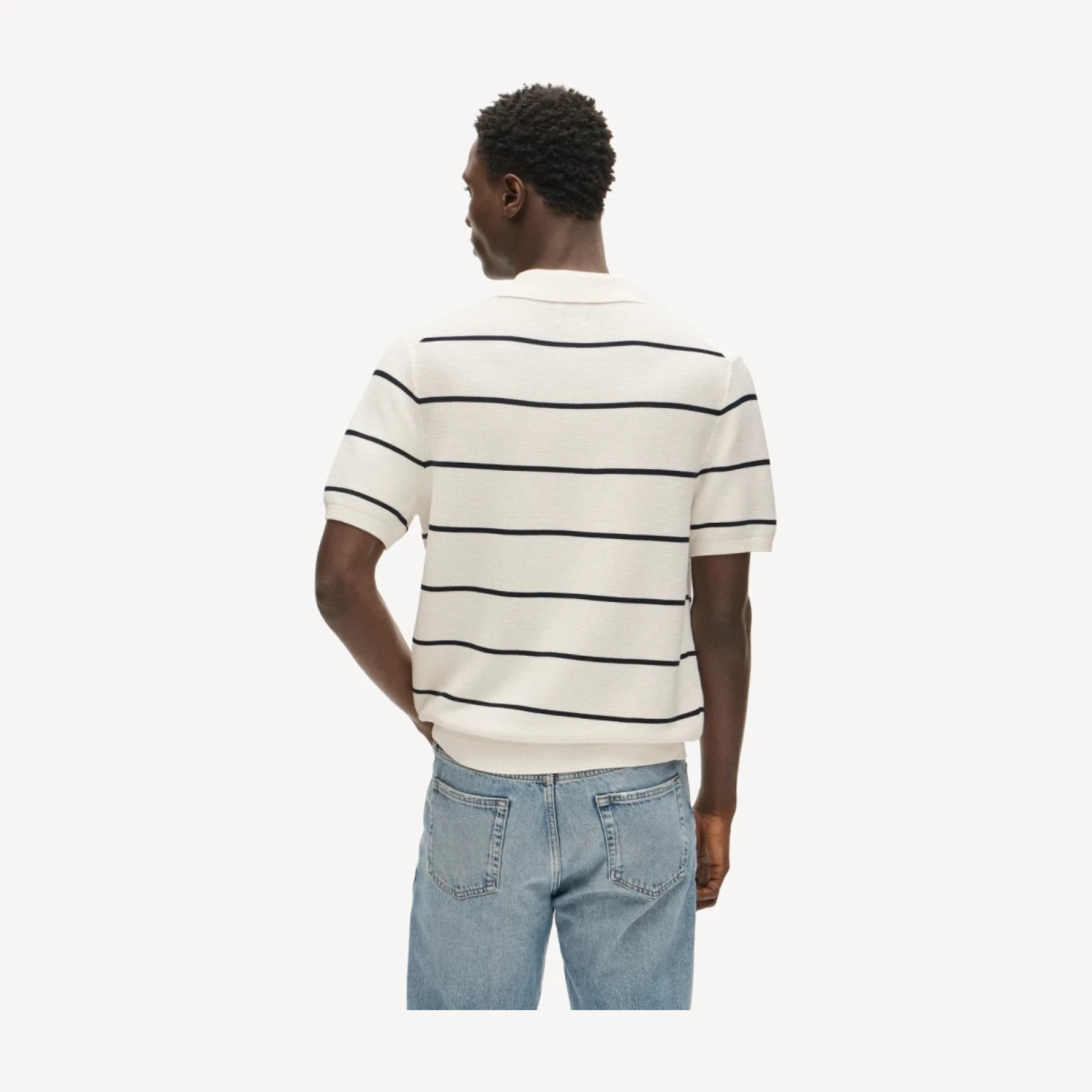 Short-sleeve Pima cotton sweater-polo in stripe