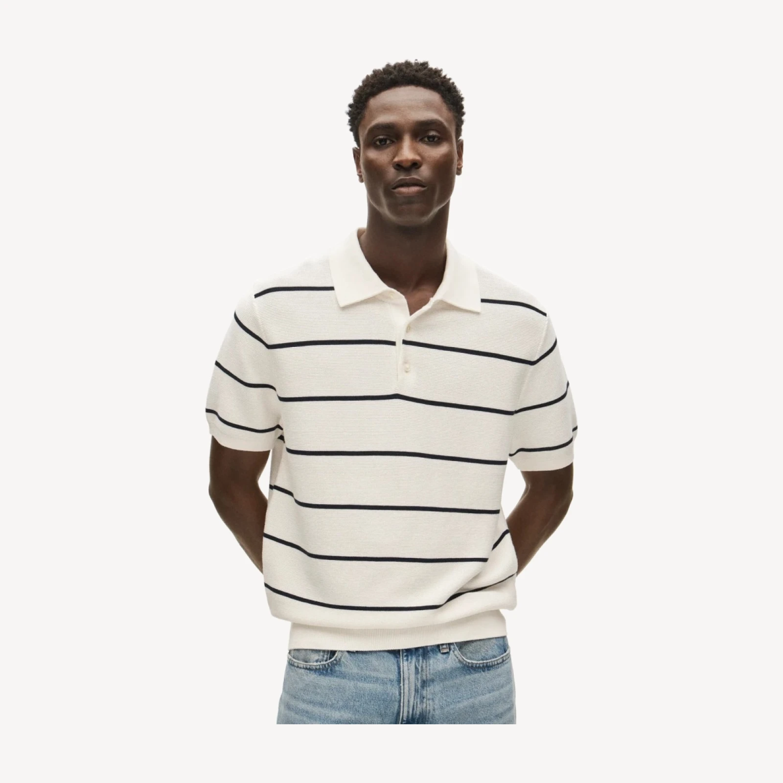 Short-sleeve Pima cotton sweater-polo in stripe