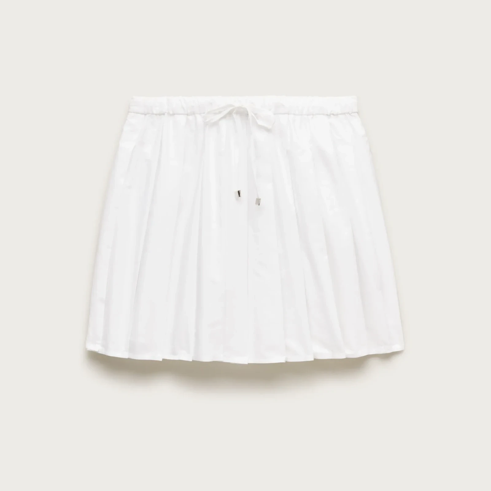 Drawstring pleated mini skirt in cotton poplin
