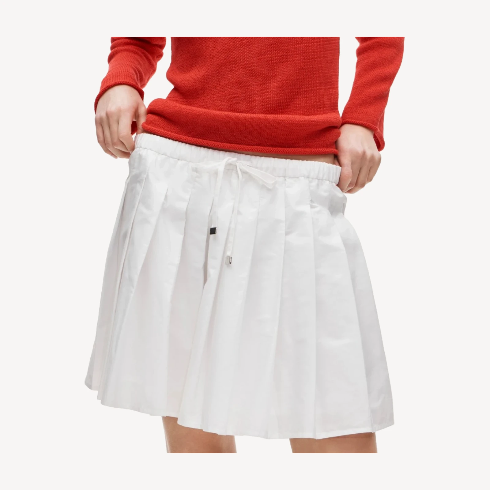 Drawstring pleated mini skirt in cotton poplin