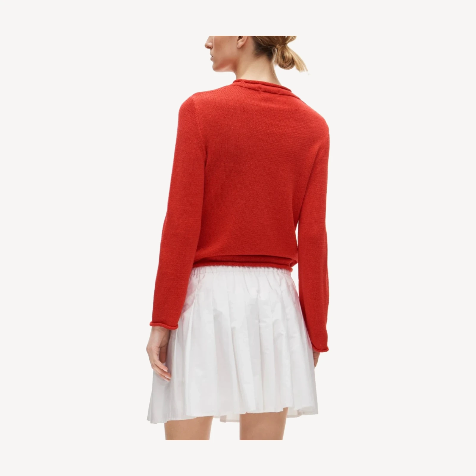 Drawstring pleated mini skirt in cotton poplin