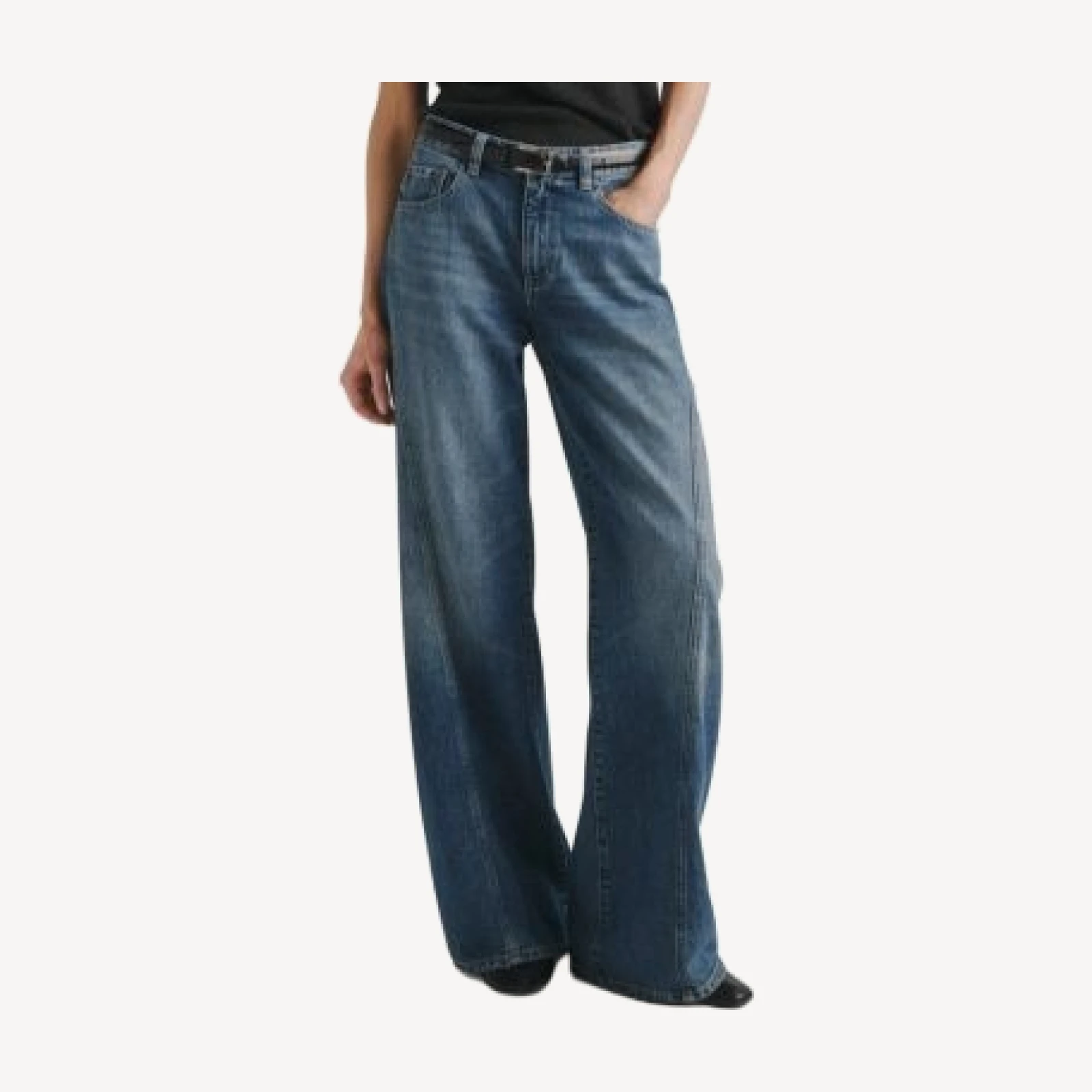 DL1961 Alex Petite Highluxe Mid Rise Baggy Wide Leg Jeans in Authentic
