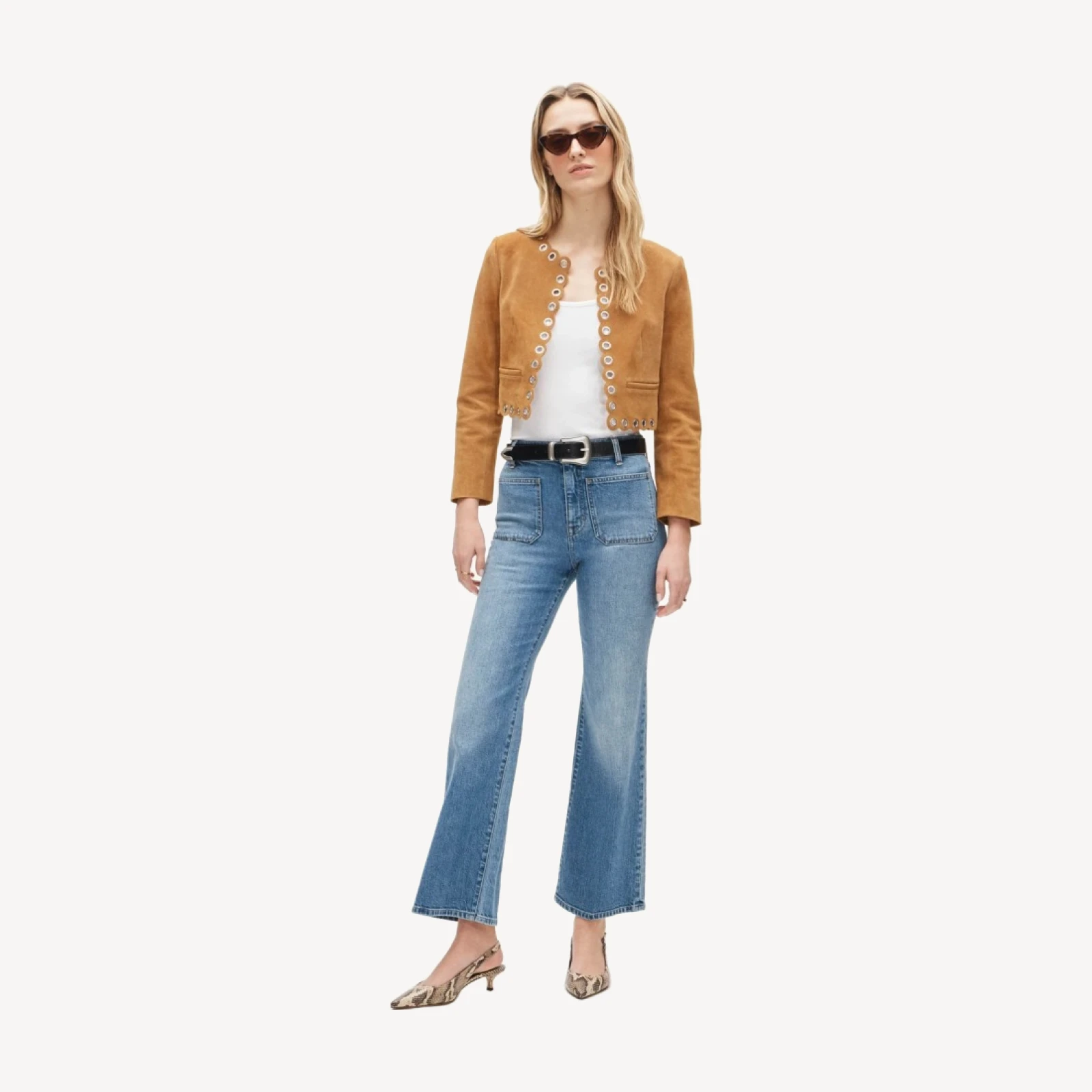 Charley kickout cropped jean in semi-stretch with patch pockets