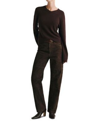 DL1961 Daria Leather High Rise Slim Straight Leg Jeans in Tobacco Suede