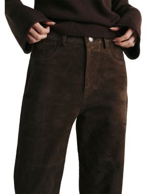 DL1961 Daria Leather High Rise Slim Straight Leg Jeans in Tobacco Suede