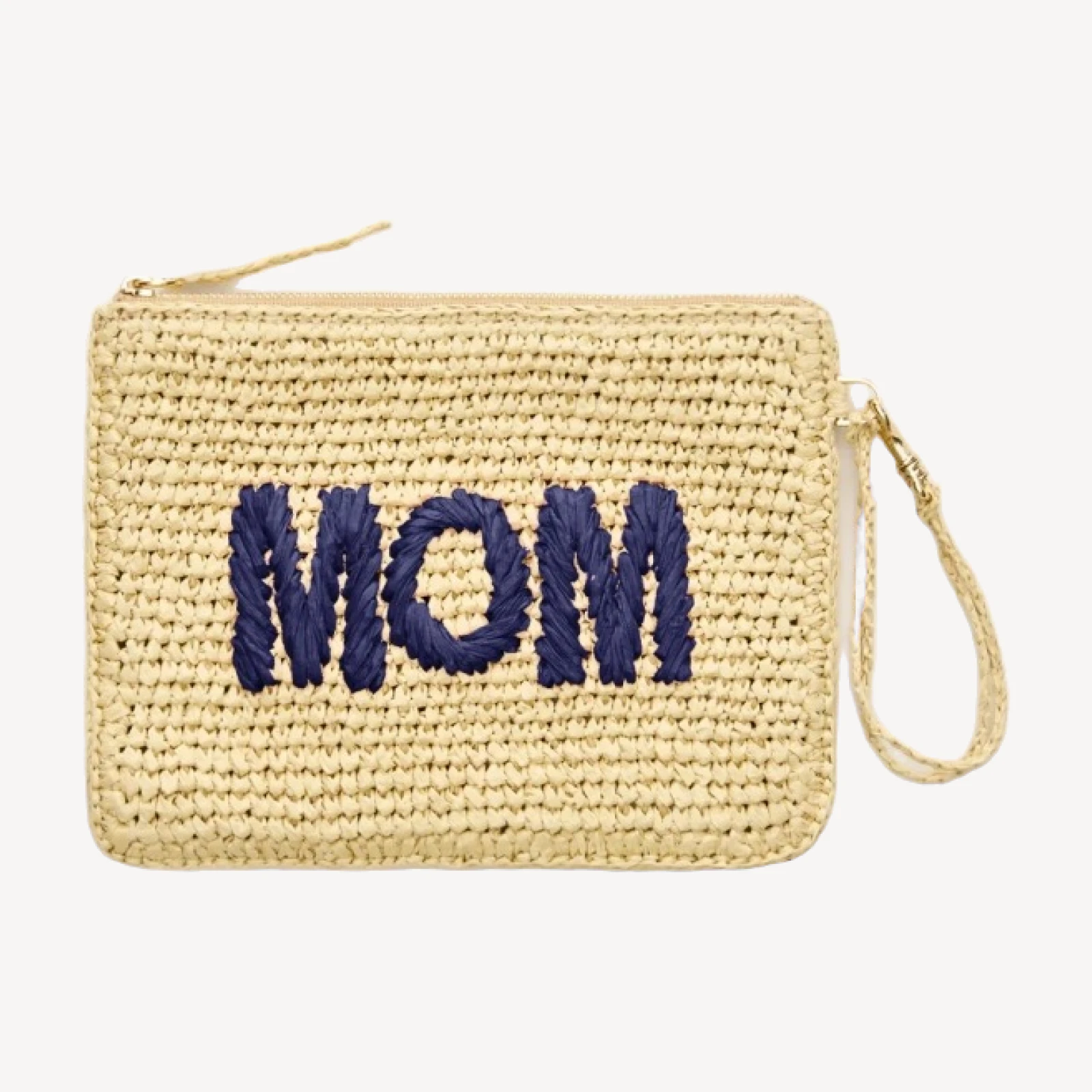 "Mom" embroidered straw pouch