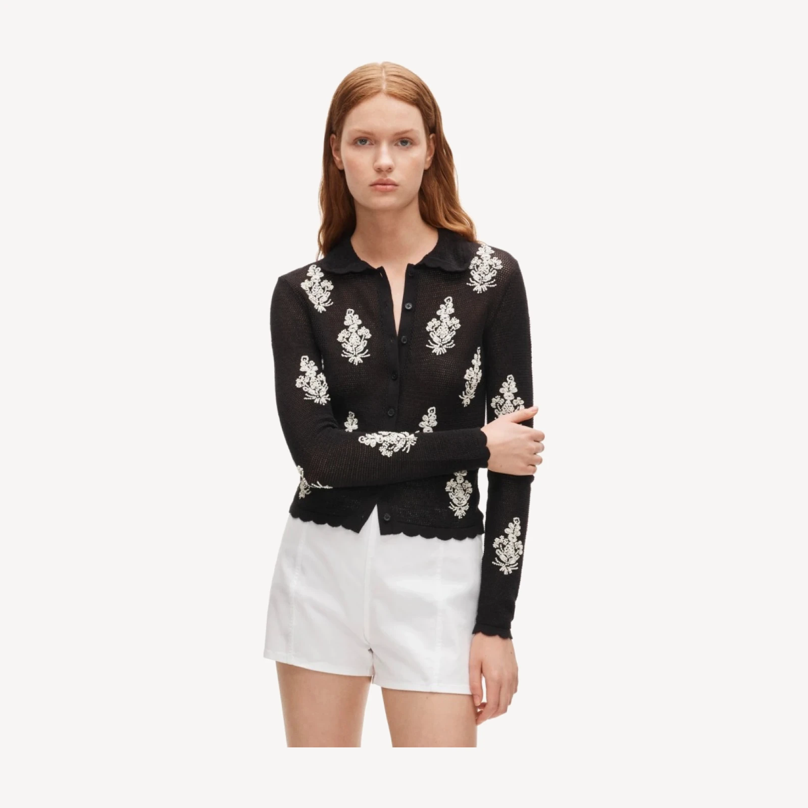 Collection pointelle floral cardigan with embellishments