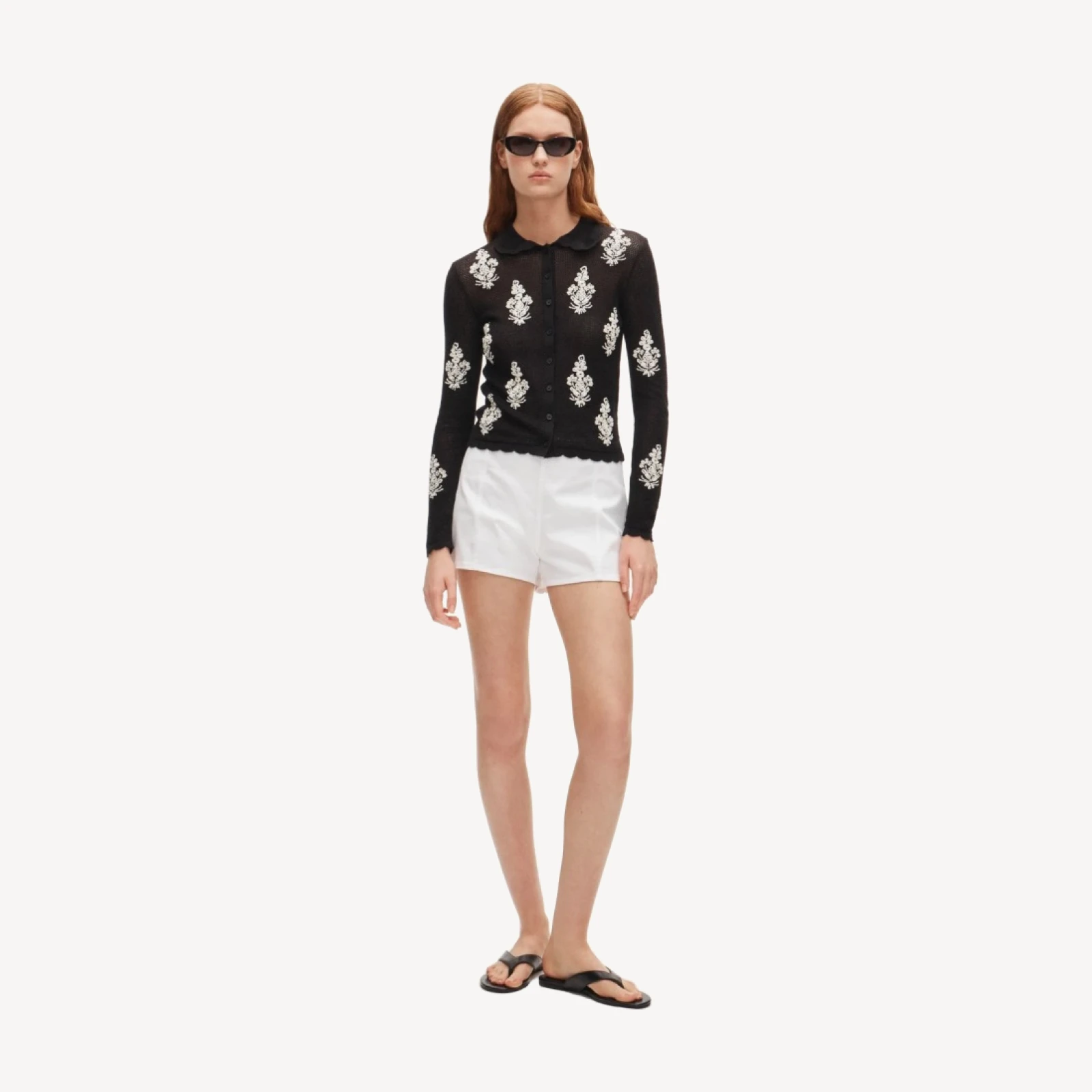 Collection pointelle floral cardigan with embellishments