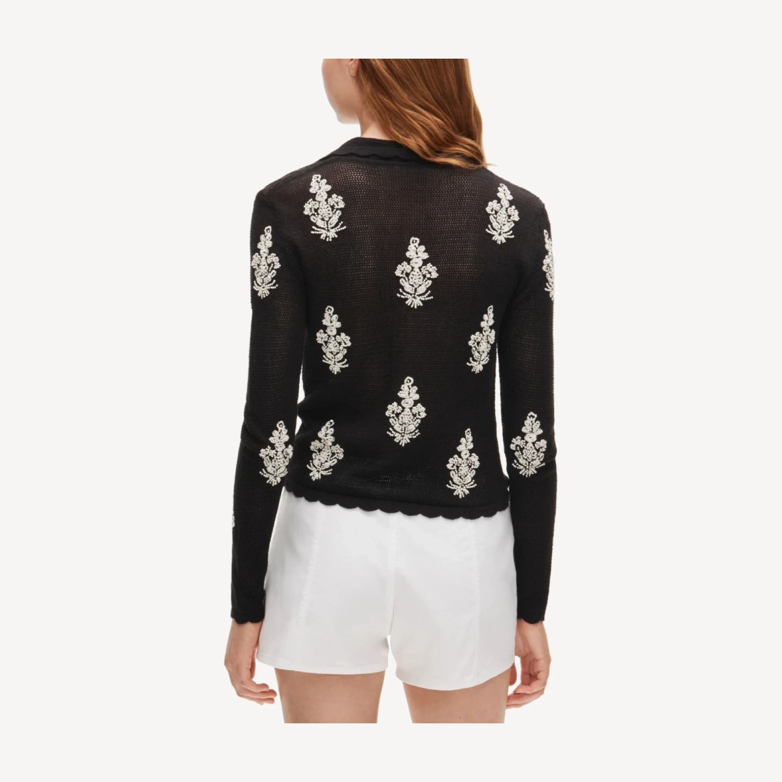 Collection pointelle floral cardigan with embellishments