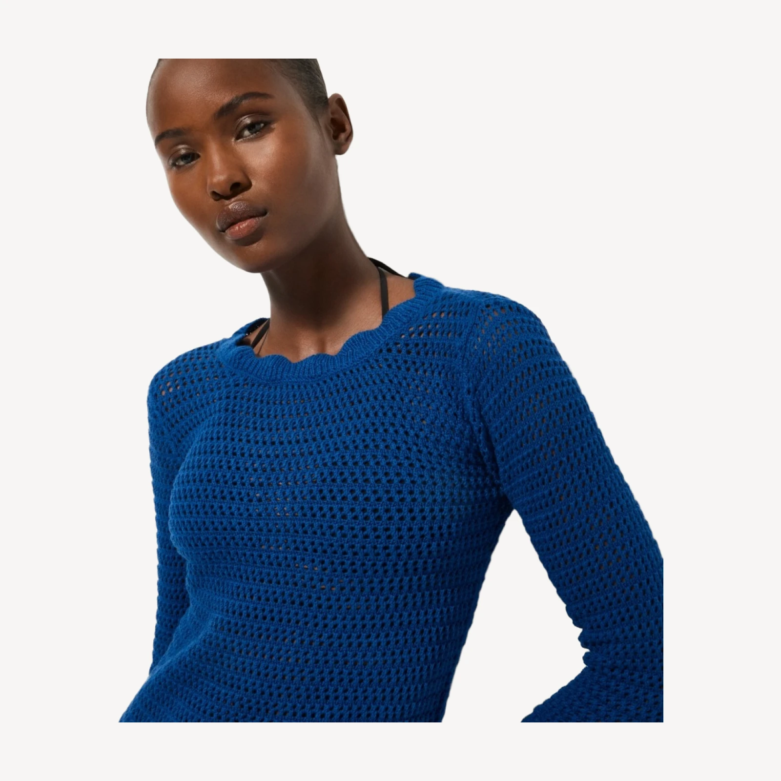 Scallop-trim crochet mini dress