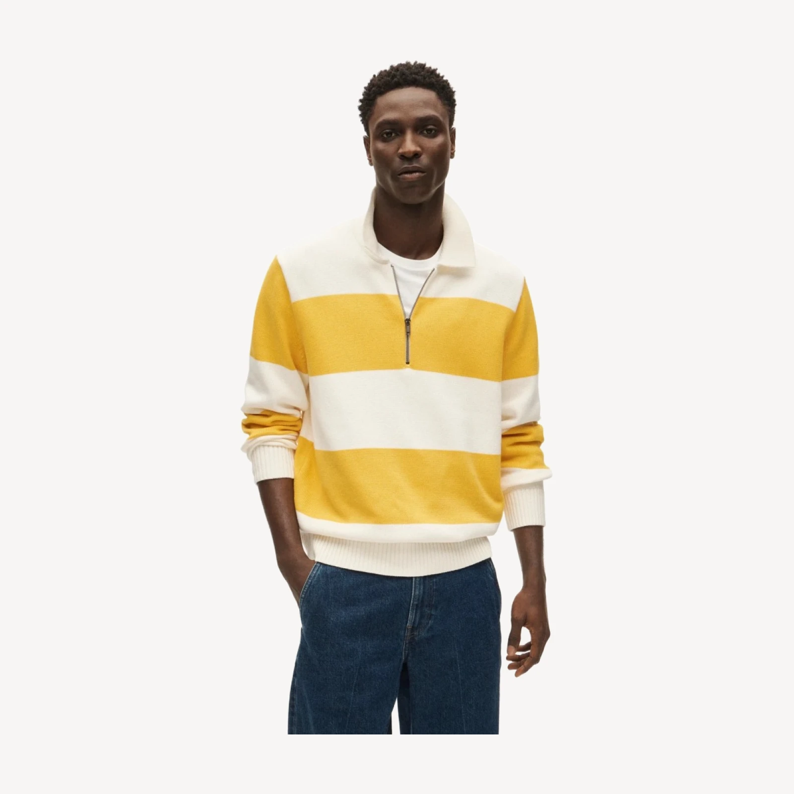 Heritage cotton quarter-zip sweater in stripe