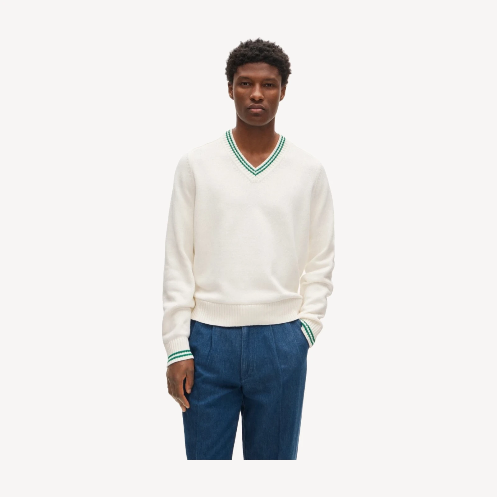 Tipped heritage cotton V-neck sweater