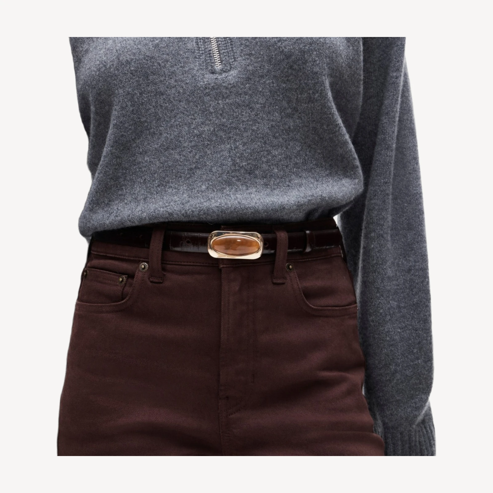Embellished thin belt in eel-embossed leather