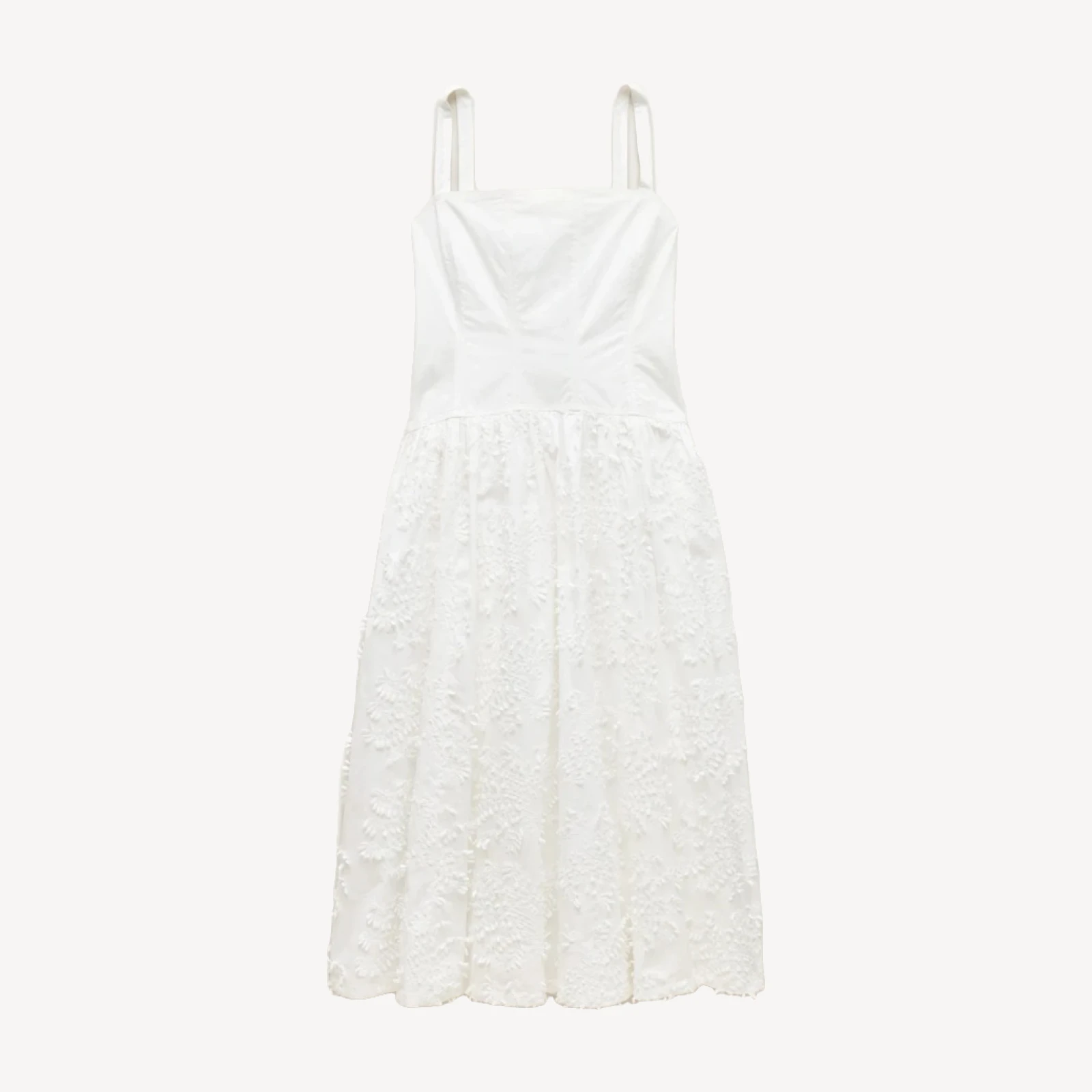 Collection drop-waist dress with embroidered poplin skirt