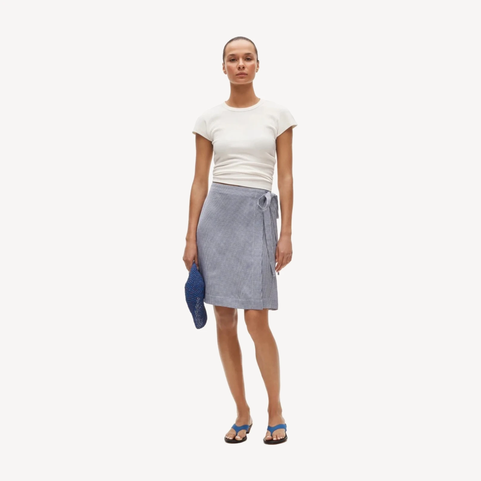Faux-wrap skirt in gingham