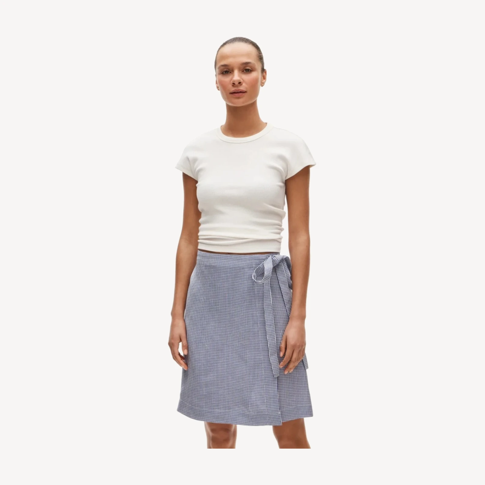 Faux-wrap skirt in gingham