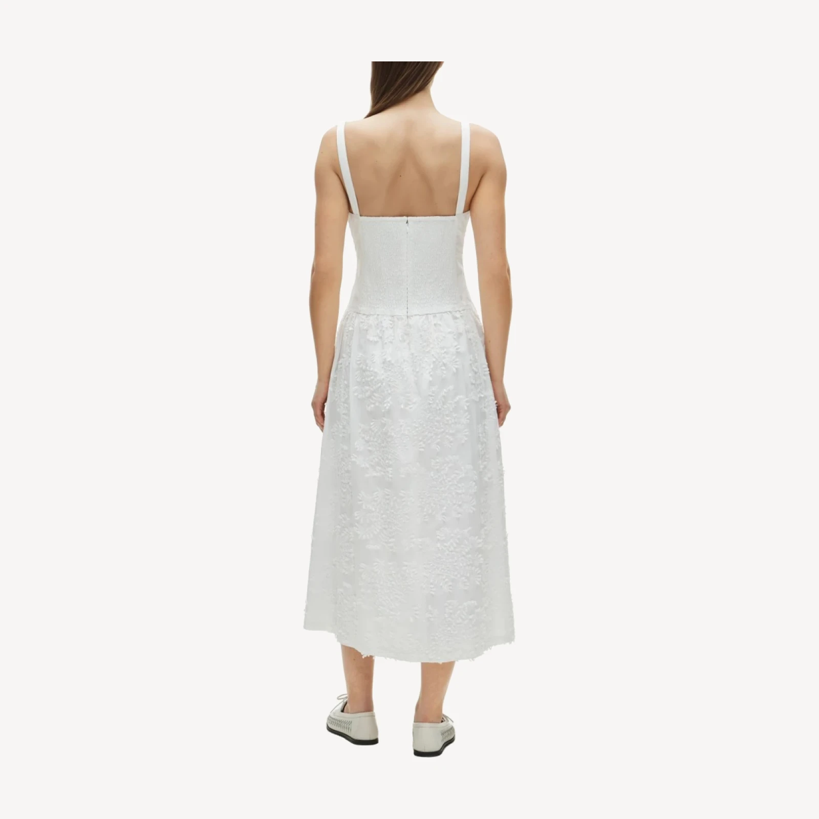 Collection drop-waist dress with embroidered poplin skirt