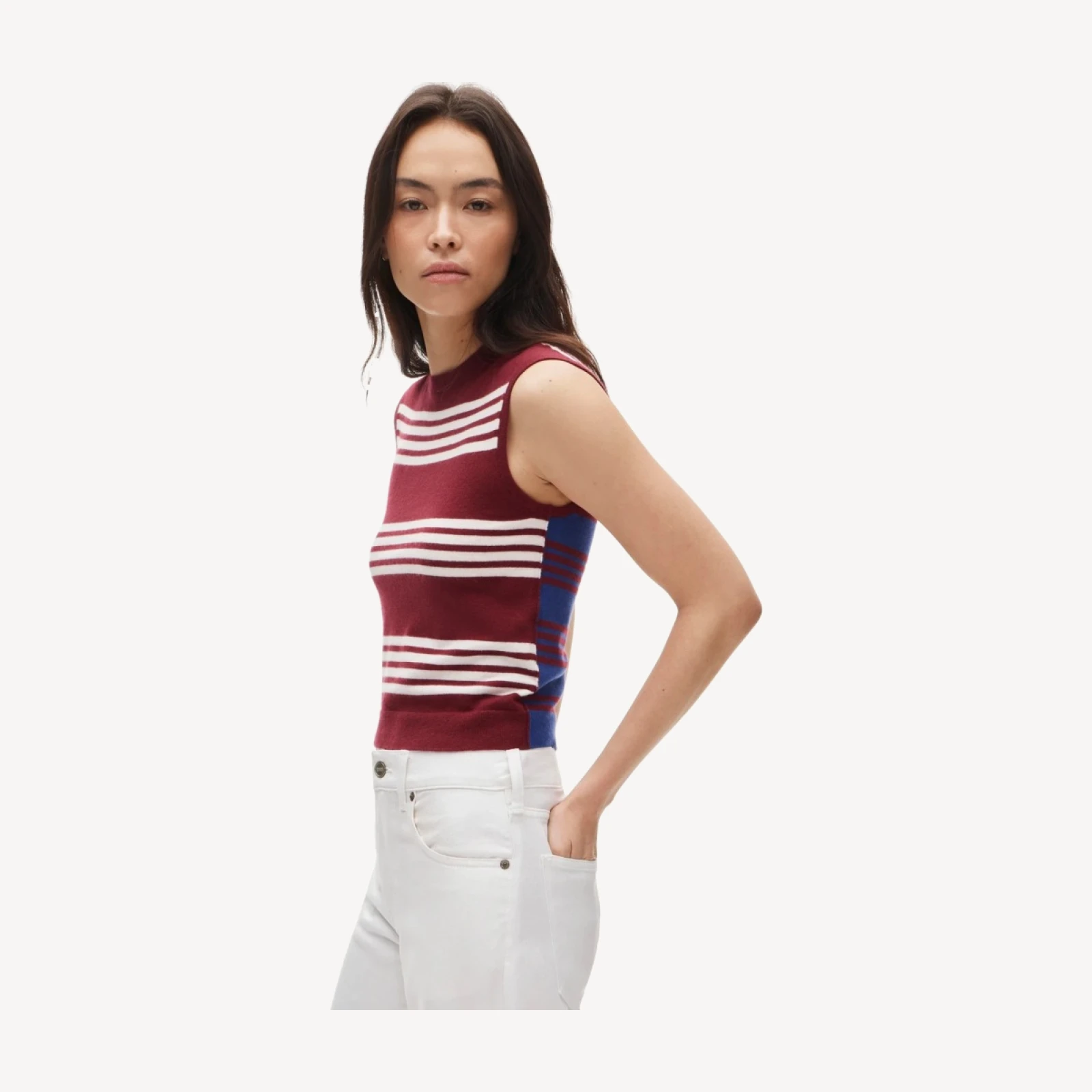 Featherweight cashmere-blend sweater shell in mixed stripe